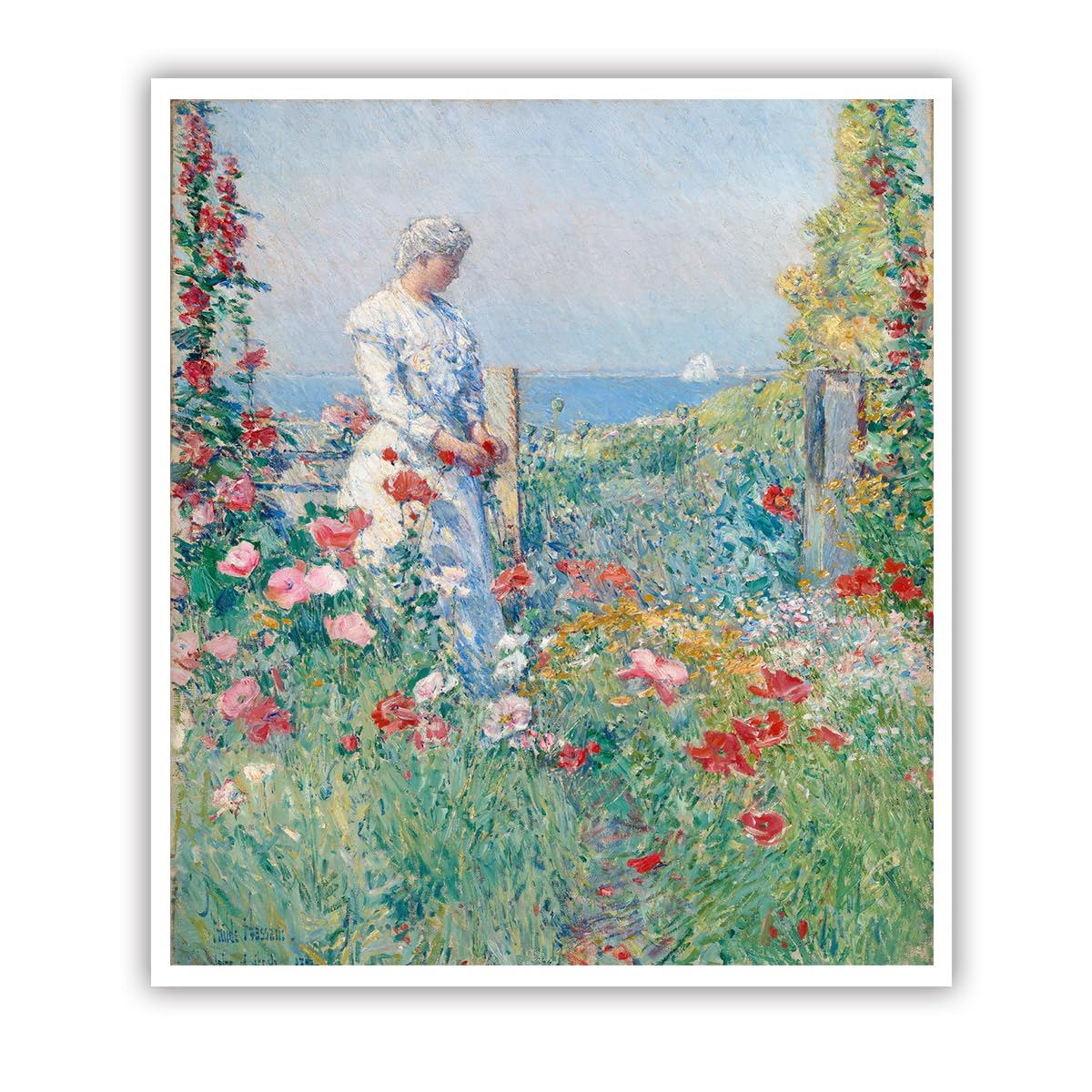 SHENGPOSTER Childe Hassam w ogrodzie płótno sztuka ścienna domek ogród ilustracja plakat obraz do jadalni sypialni dekoracja ścienna bez ramy 65 x 85 cm