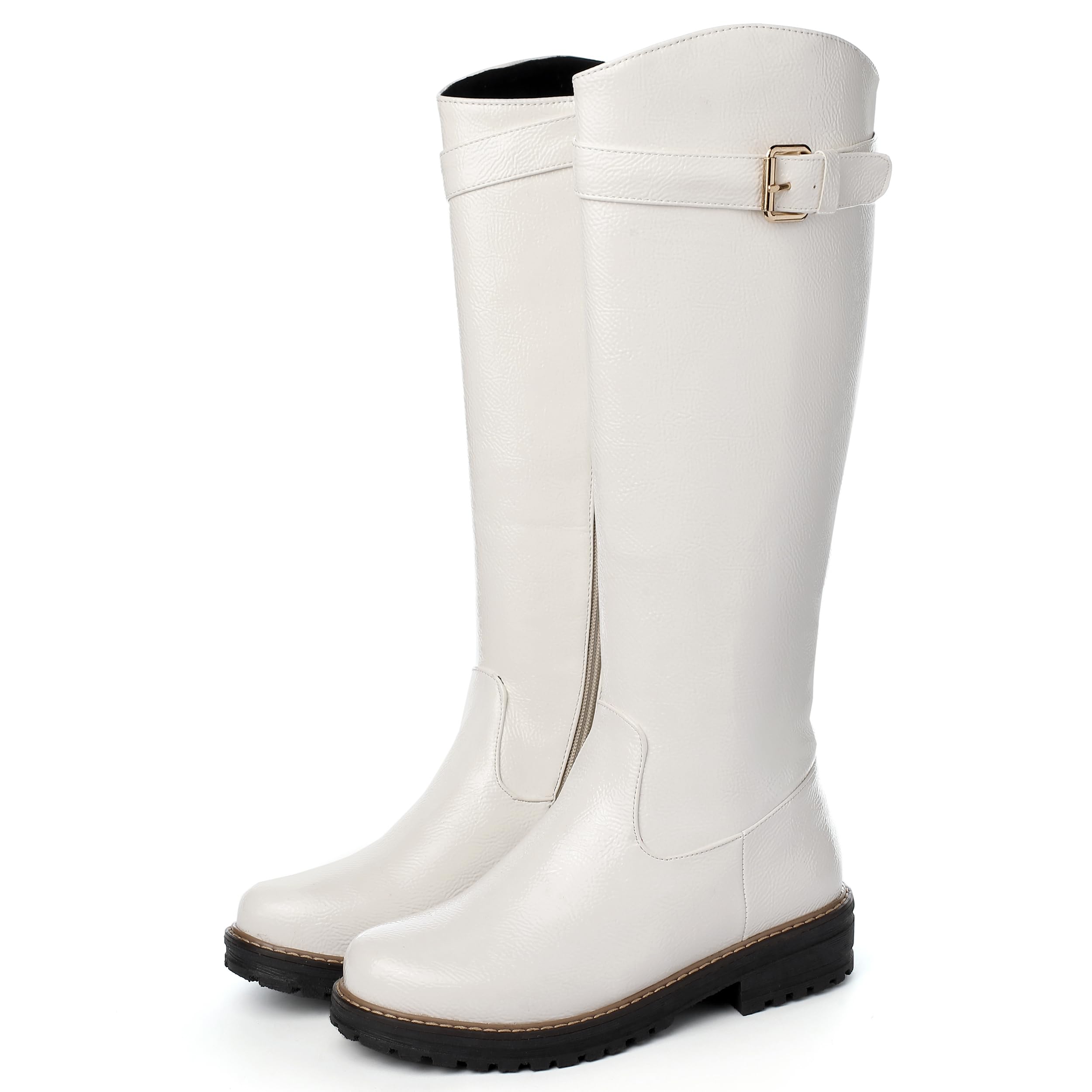 Botas altas clásicas de tacón bajo con cremallera para mujer