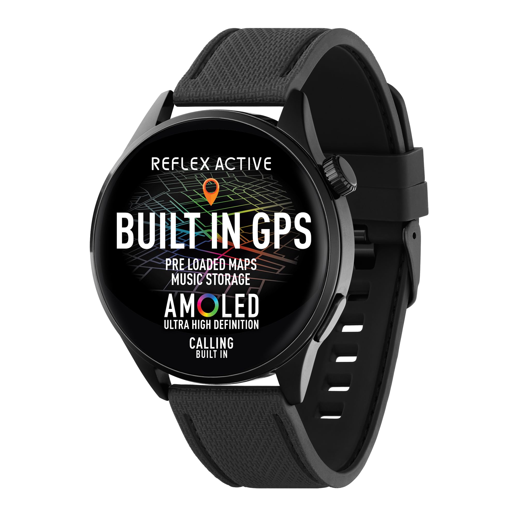 Reflex Active Inteligentny zegarek Amoled Series 45 dla mężczyzn i kobiet z wbudowanym GPS, wstępnie załadowanymi mapami, nawiązywaniem i odbieraniem połączeń, tętnem, trybami sportowymi