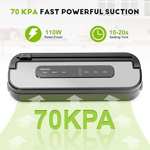 Miniatura 4 de Máquina selladora al vacío, sellador de alimentos, modos de alimentos secos y húmedos, cortador integrado, temporizador digital, EXT-VAC, incluye 20