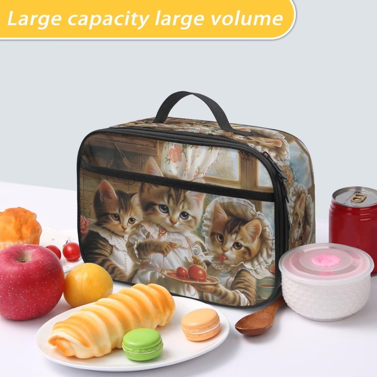 Bolsa De Almuerzo Térmica Perinsto - Diseño Gatos - 9x5x7.8 Pulgadas - Reutilizable