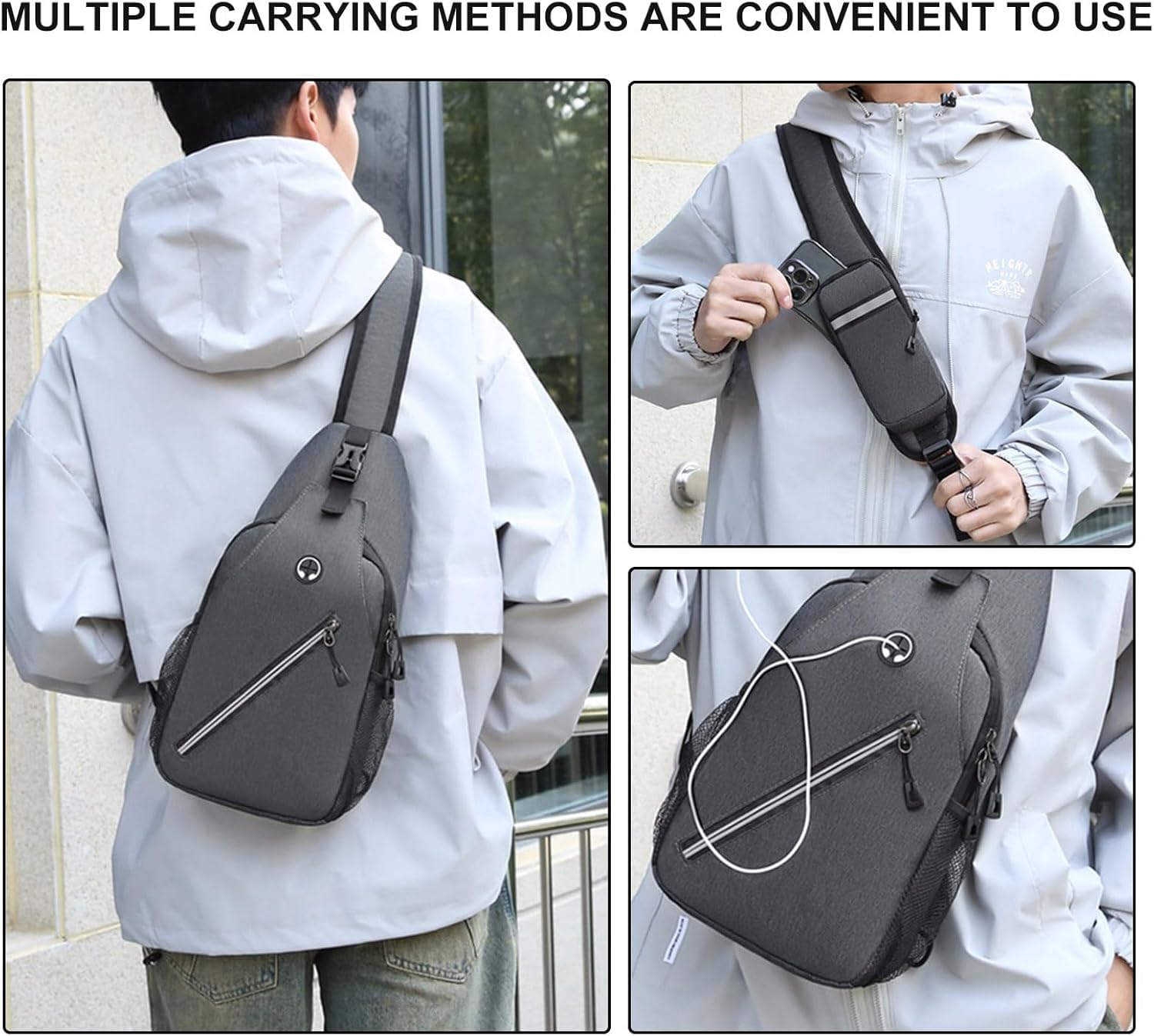 DOJUNS Crossbody Bags Sling Backpack, Sling Bag Cross body Shoulder Bag for Men and Women Chest Bag Travel Hiking Daypack (Black)