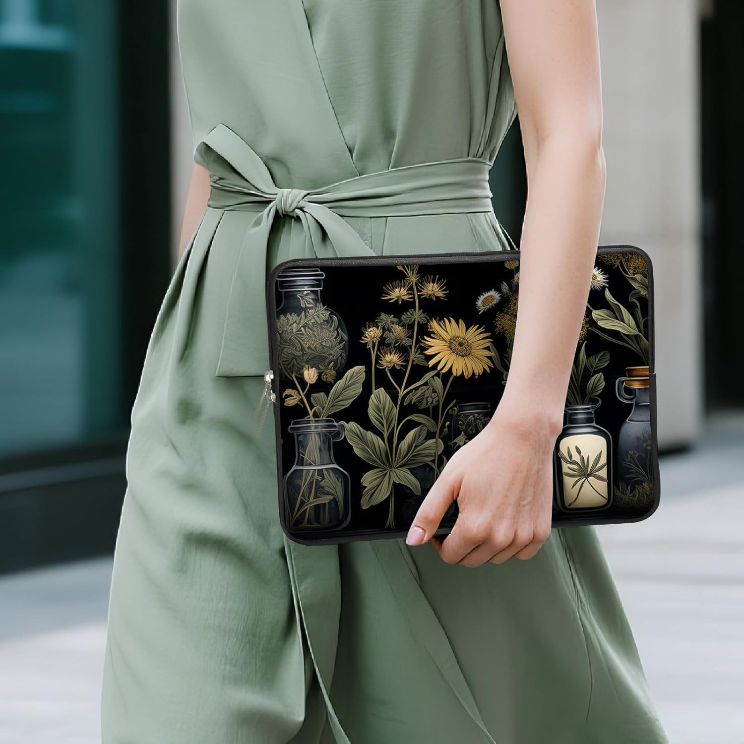 Laptop 13 inch Sleeve Case for MacBook Air 13-13.6 inch, Laptop Bag Cover for MacBook Pro 13" 14 inch, Travel Carrying Sleeve for 14" Chromebook, HP, Dell I Black Academia Mystical Green Plant - Image 7