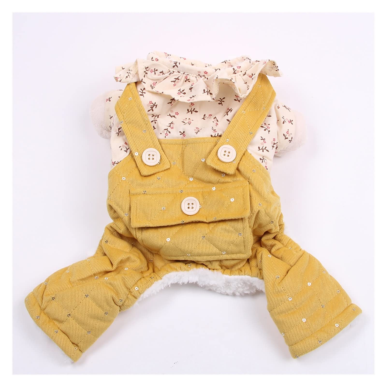 Combinaison chaude pour chien XL en velours côtelé jaune à motif floral pour l'hiver