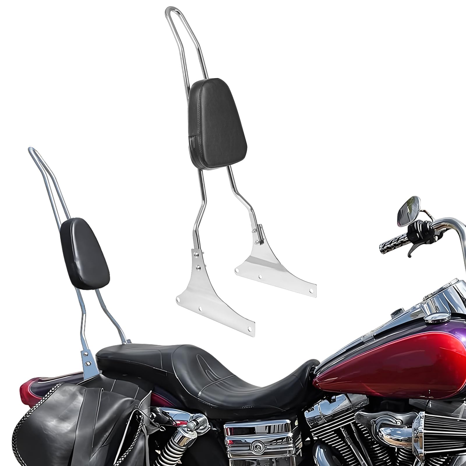 Motorrad-Sissybar-Passagierlehne, hohe Rückenlehne, Polsterkissen für Harley Davidson Heritage Softail Custom FXSTC Classic FLSTC Springer FLSTS Fat Boy EFI FLSTF (Chrom)