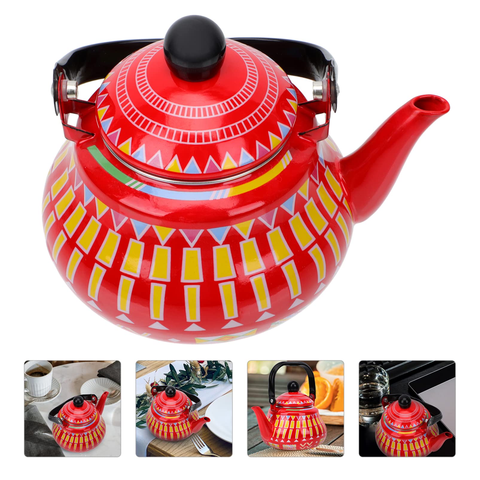 TOPBATHY Emaille Wasserkessel 1.5L Herd Kessel Mit Pfeife Edelstahl Griff Vintage Design Für Gas- Und Induktionsherd Haushalt Wasserkocher