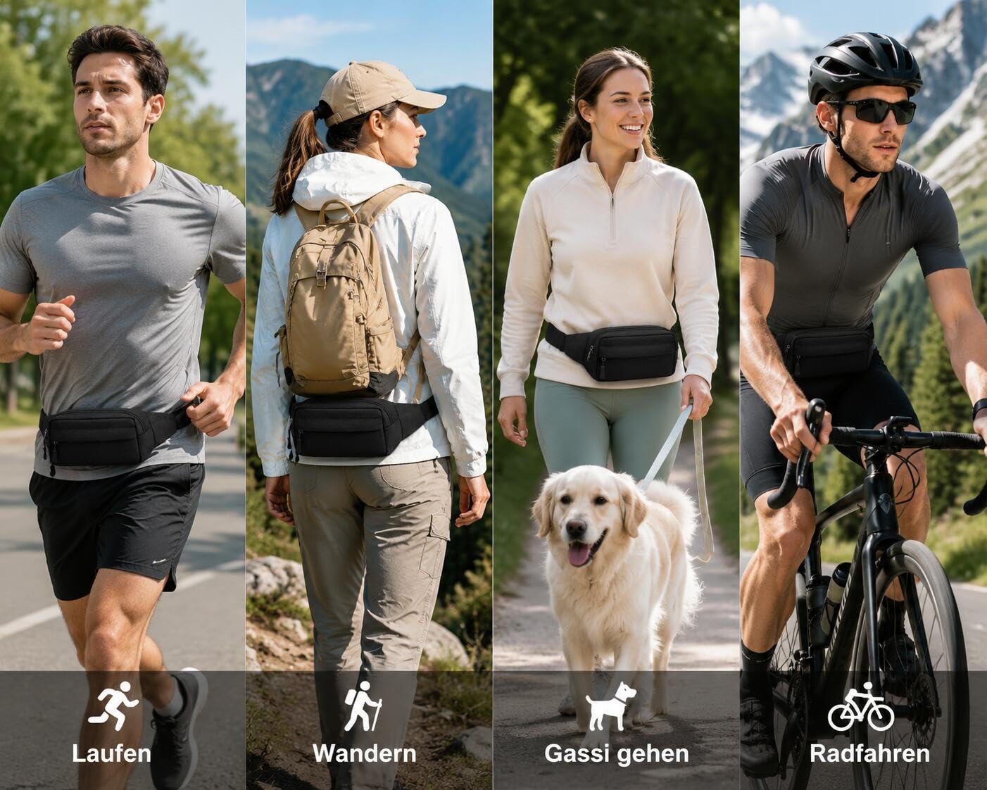 Bumbags saszetka nerka dla mężczyzn kobiet modna torba nerka z regulowanym paskiem do uprawiania sportu biegania wędrówek podróży na rowerze spacerów psów chłopców pań, szary, Jeden rozmiar, Moda