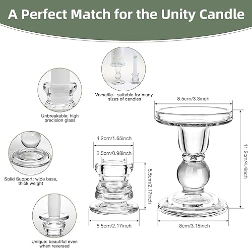 Miniatura 5 de Juego de 3 velas de boda Unity con portavelas para ceremonia, candelabros de cristal y velas cónicas de pilar, accesorios de boda religiosa de la