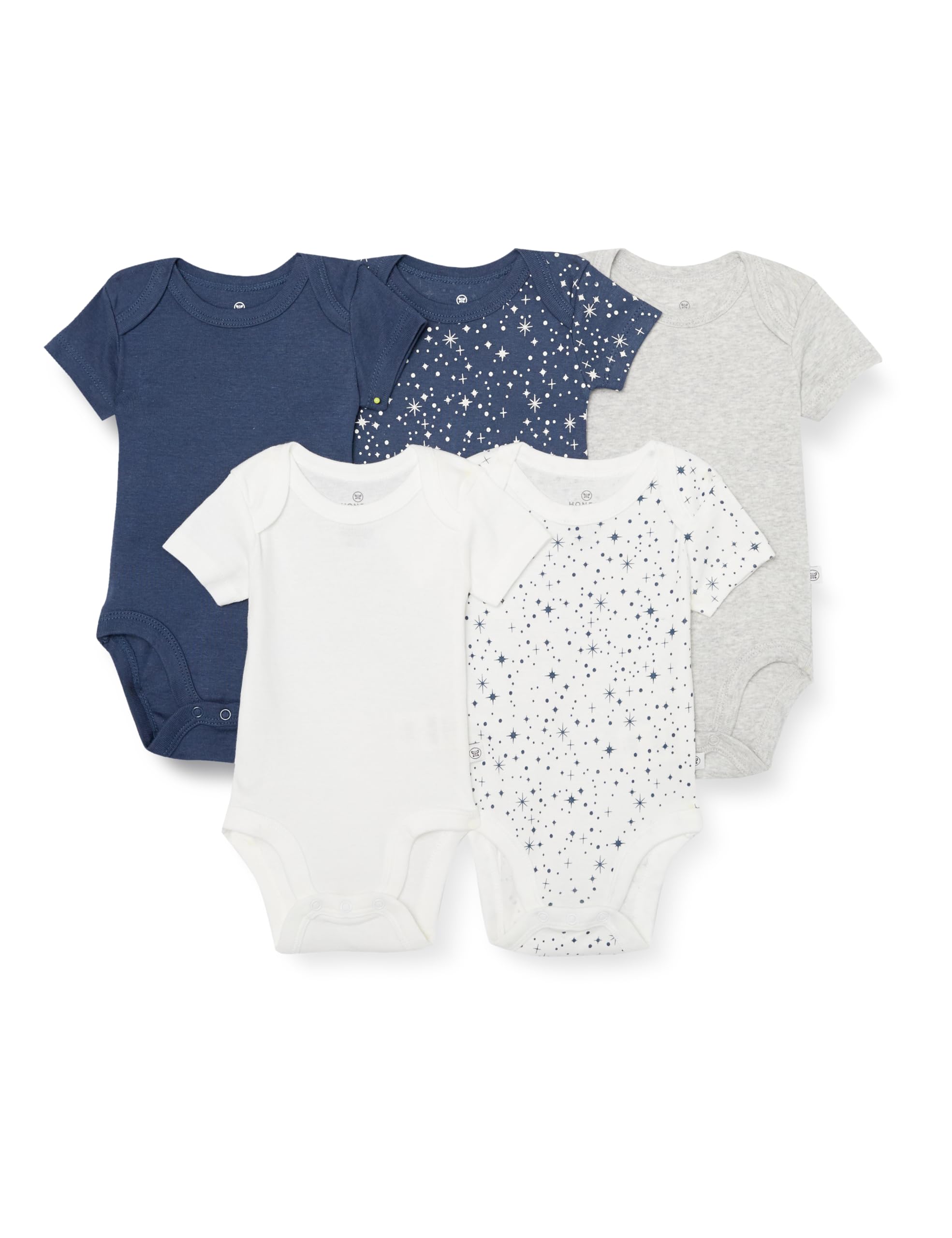 HonestBaby Pack de 5 bodis de manga corta de una pieza 100% algodón orgánico para bebés y niños unisex