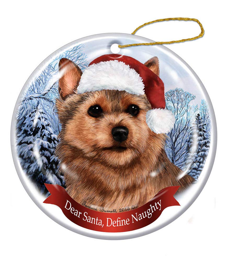 Holiday Pet Gifts Norwich Terrier Santa Hat Dog Porcelain Christmas Ornament