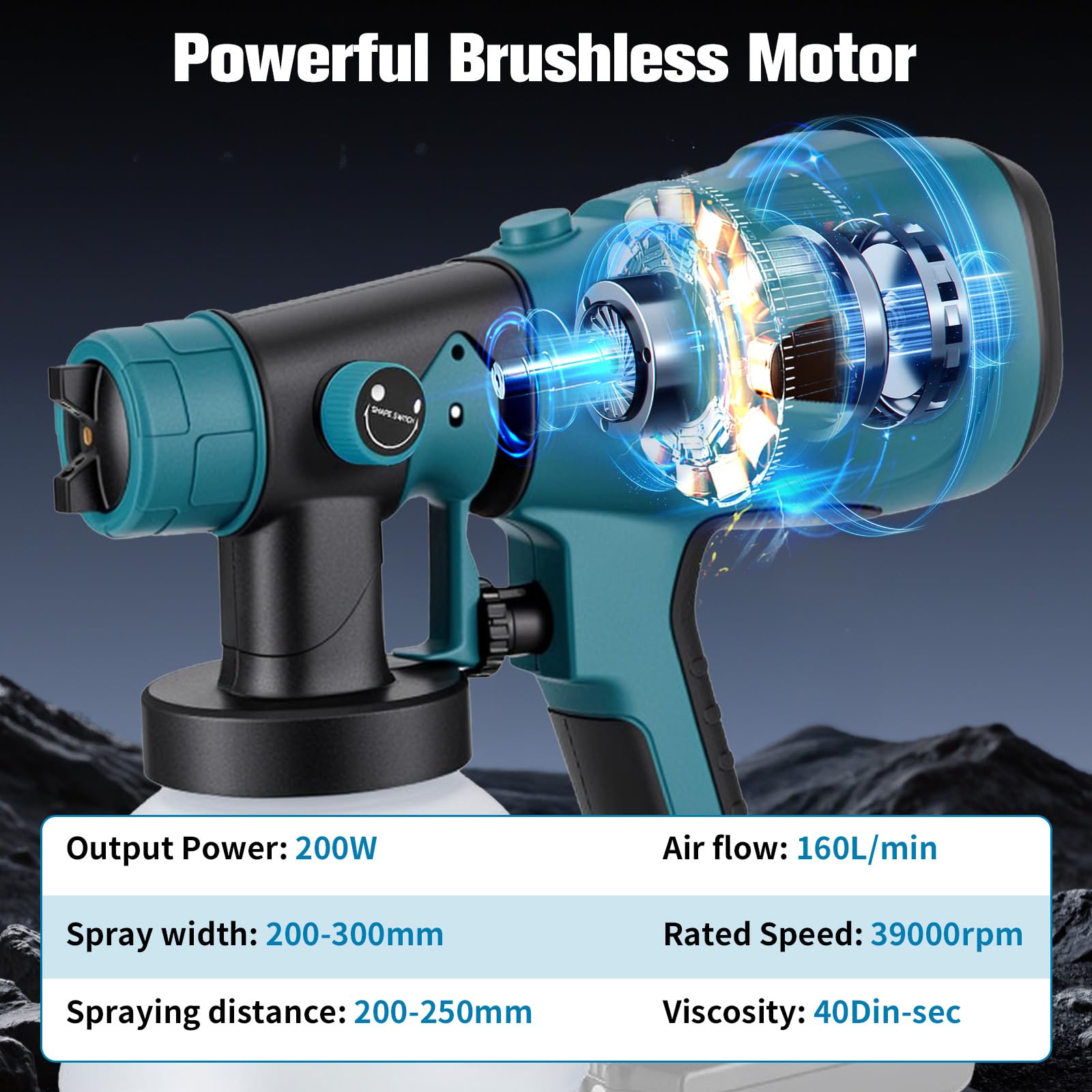 Spruzzatore di vernice senza fili compatibile con batteria Bosch da 18 V - Spruzzatore elettrico di vernice con contenitore da 1000 ml, pistola a spruzzo HVLP senza spazzole con 3 modelli e 4 ugelli