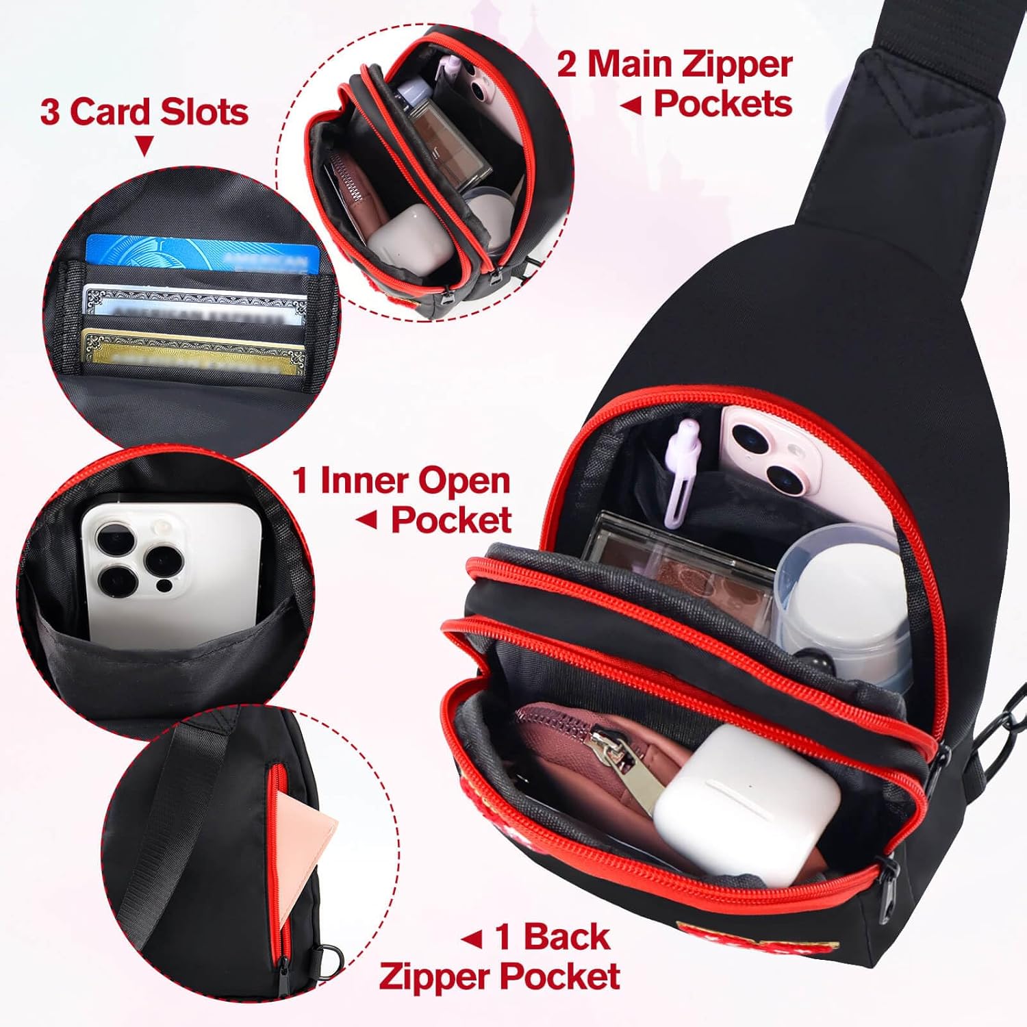 7 8 9 10 11 12 13 14 Year Old Girl Birthday Gifts, Black Initial Bow Mouse Park Small Sling Bag for Girls Daughter Women, Teen Girl Gifts Trendy Stuff Crossbody Fanny Pack Must Haves for Park Travel A - Image 6