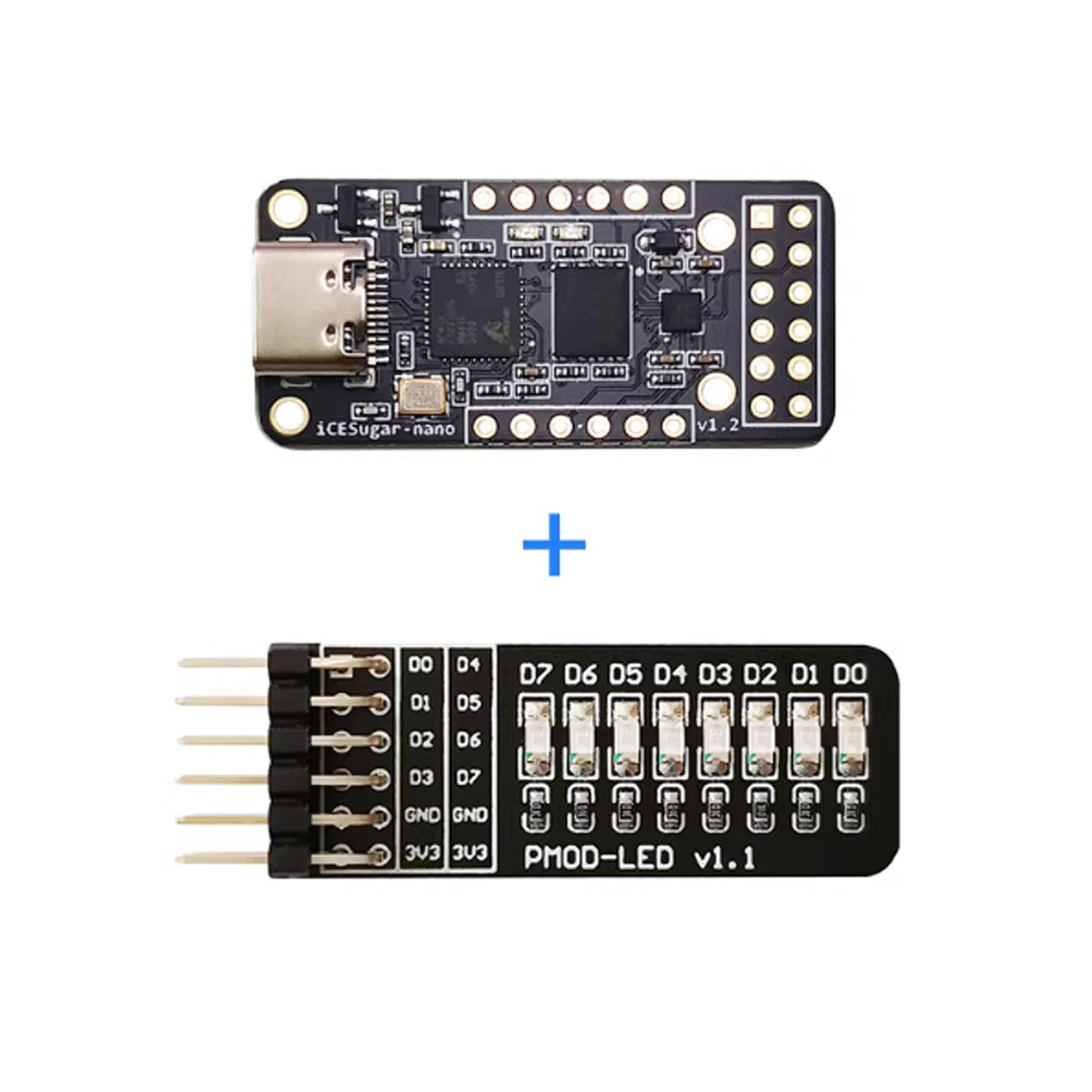 iCESugar-Nano FPGA Carte de développement avec module d'extension LED PMOD, iCE40LP1k, open source, RISC-V, pour développement électronique et projets éducatifs (iCESugar-Nano et PMOD-LED)