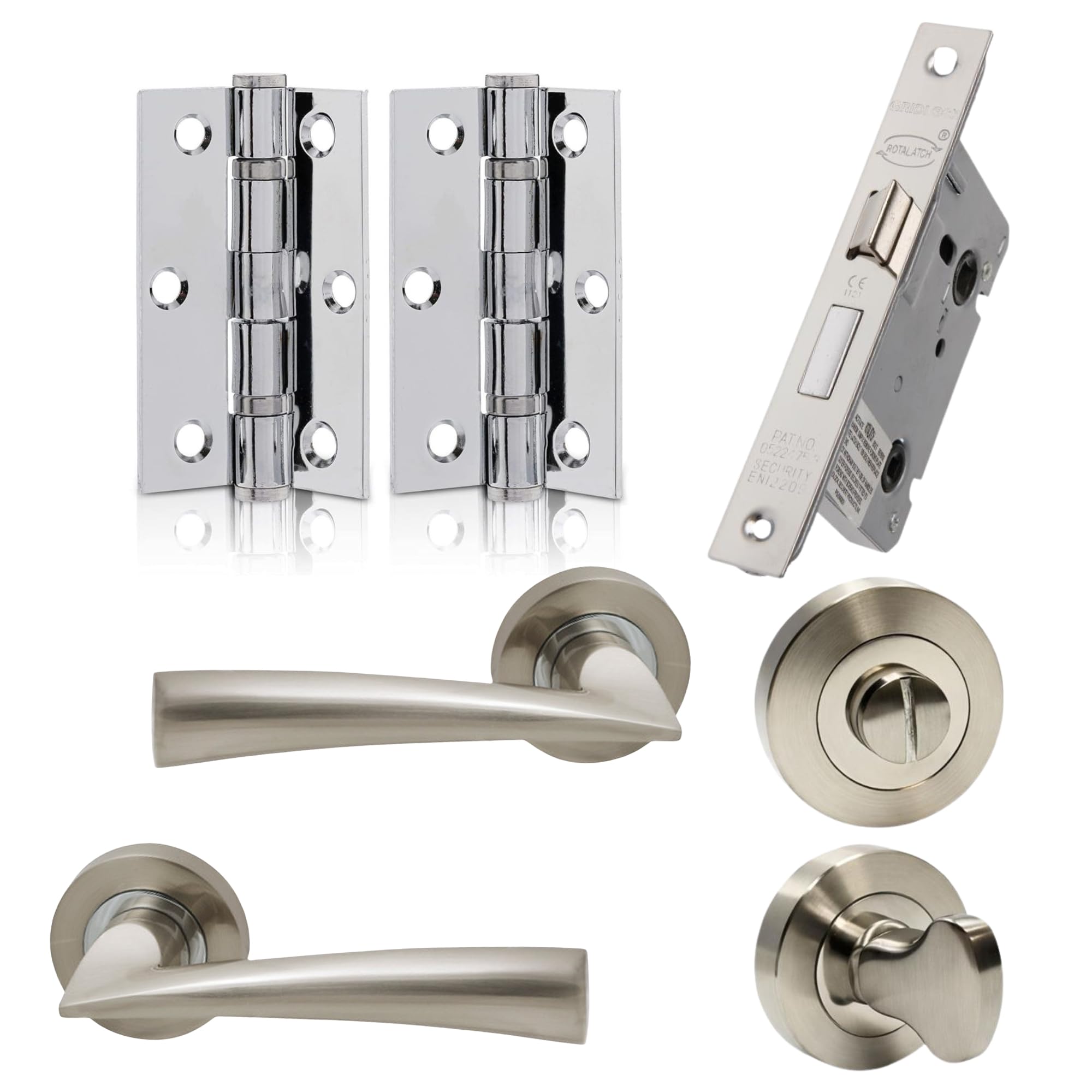 UAP Internal Door Handle Set with Lock – Complete Door Pack with Hinges, Thumb Turn & Fixings – Privacy Turn & Release (Phantom, Polished Chrome)