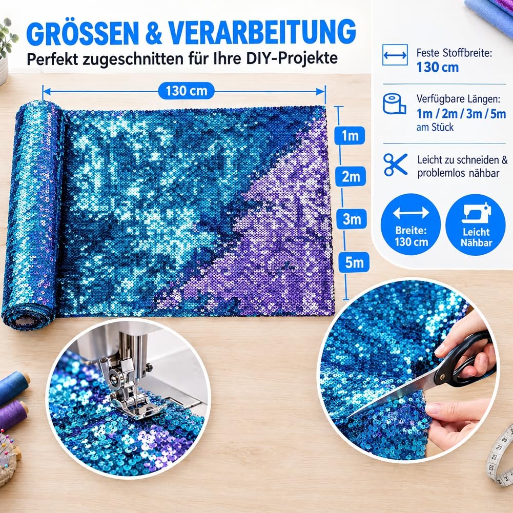Wendepaillettenstoff Meterware 130 cm Breit Zweifarbiger Paillettenstoff