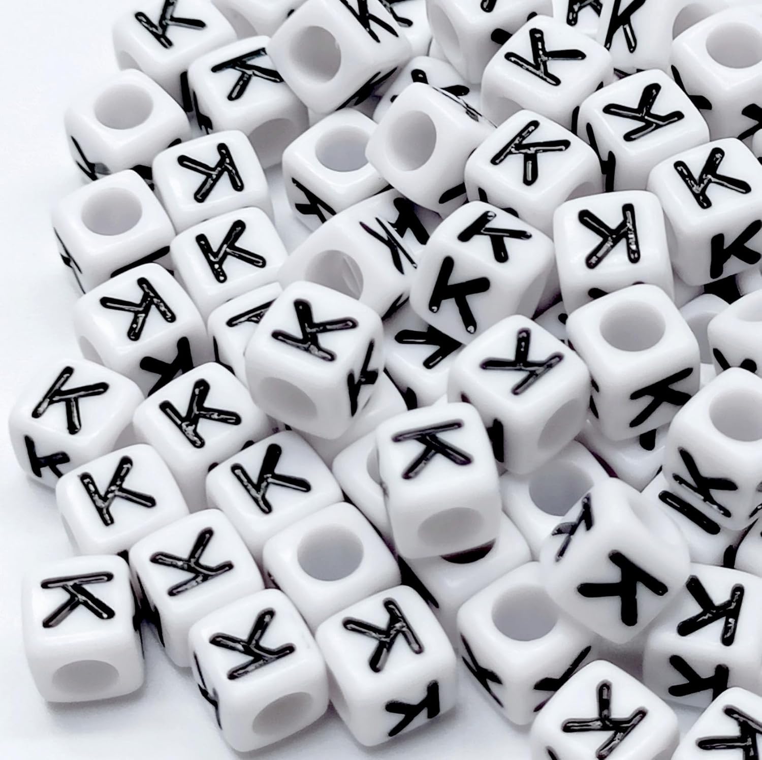 100PCS Letter Beads Acrylic Square Alphabet Beads for Jewelry Making 6x6mm White Cube Letter K Bead for Bracelets Making Necklaces - Image 2