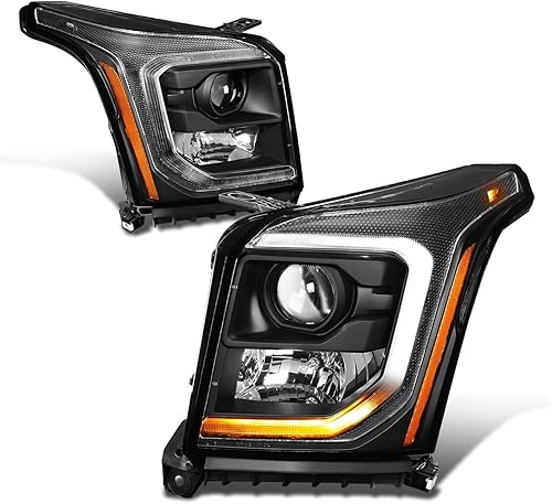 Auto Dynasty Conjunto de faros LED DRL compatible con GMC Yukon XL 2015-2020, reemplazo de faros delanteros de haz bajo con proyector con luces LED