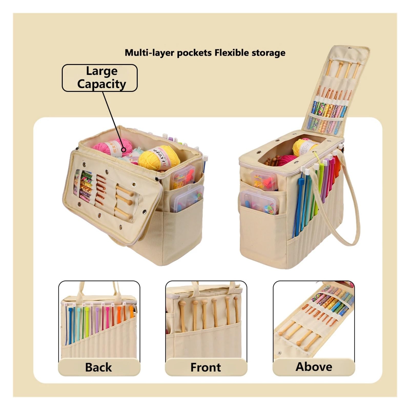 Wolle Aufbewahrung Bag Organizer-Garn-Aufbewahrungstasche mit großer Kapazität, solide Häkeltasche mit mehrschichtigen Taschen for Haken und Stricknadeln(Blue)