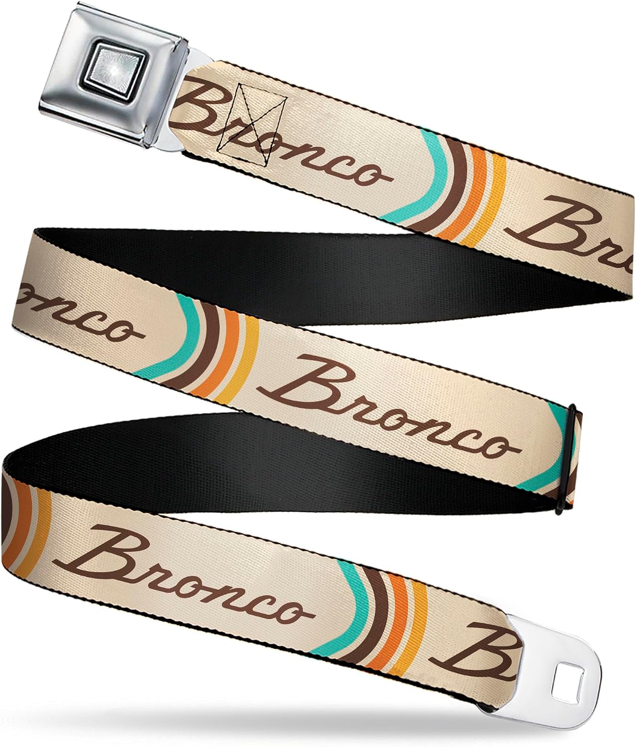 Ford Belt, Seatbelt Buckle, Ford Bronco Script Brown Blue Orange