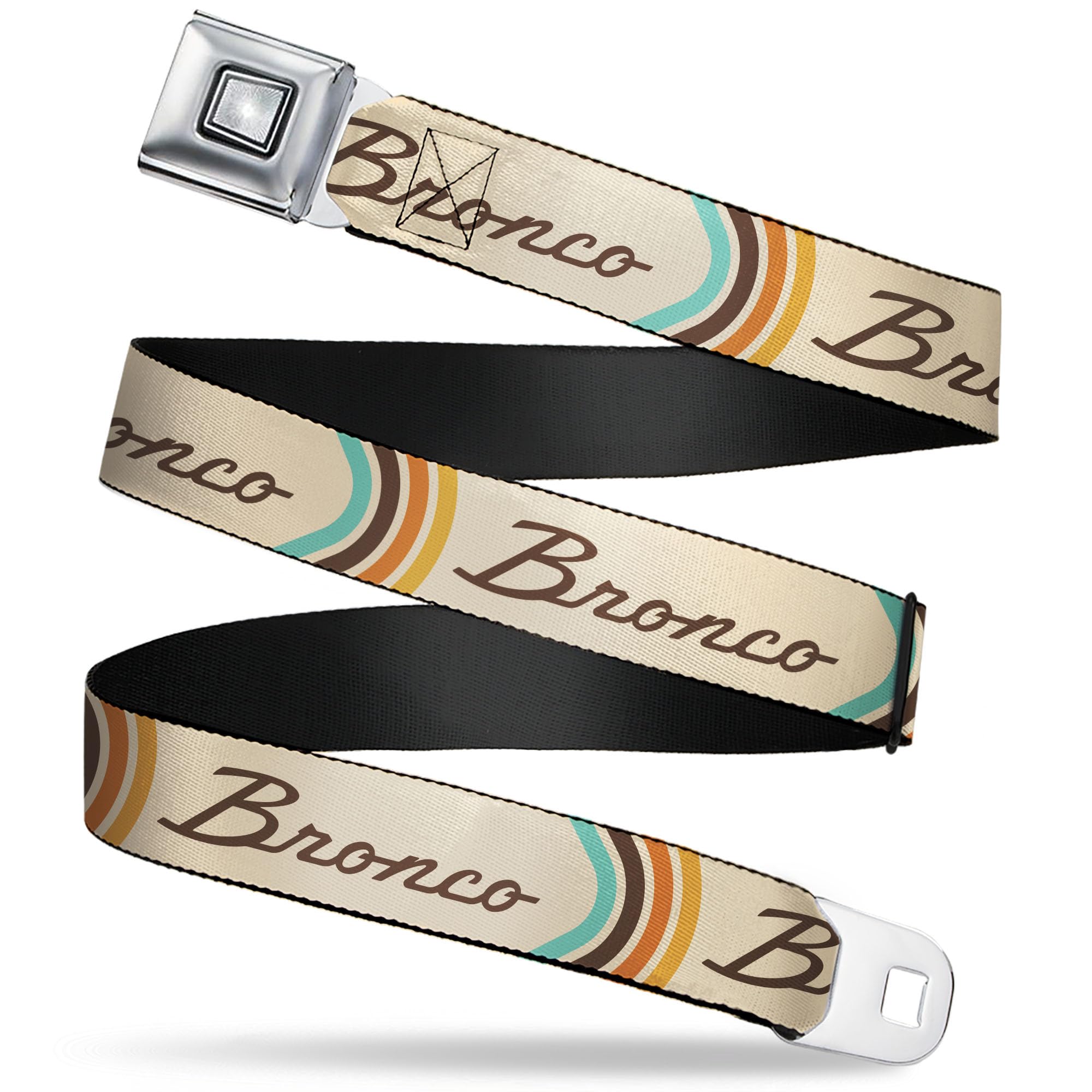 Ford Belt, Seatbelt Buckle, Ford Bronco Script Beige Brown Blue Orange