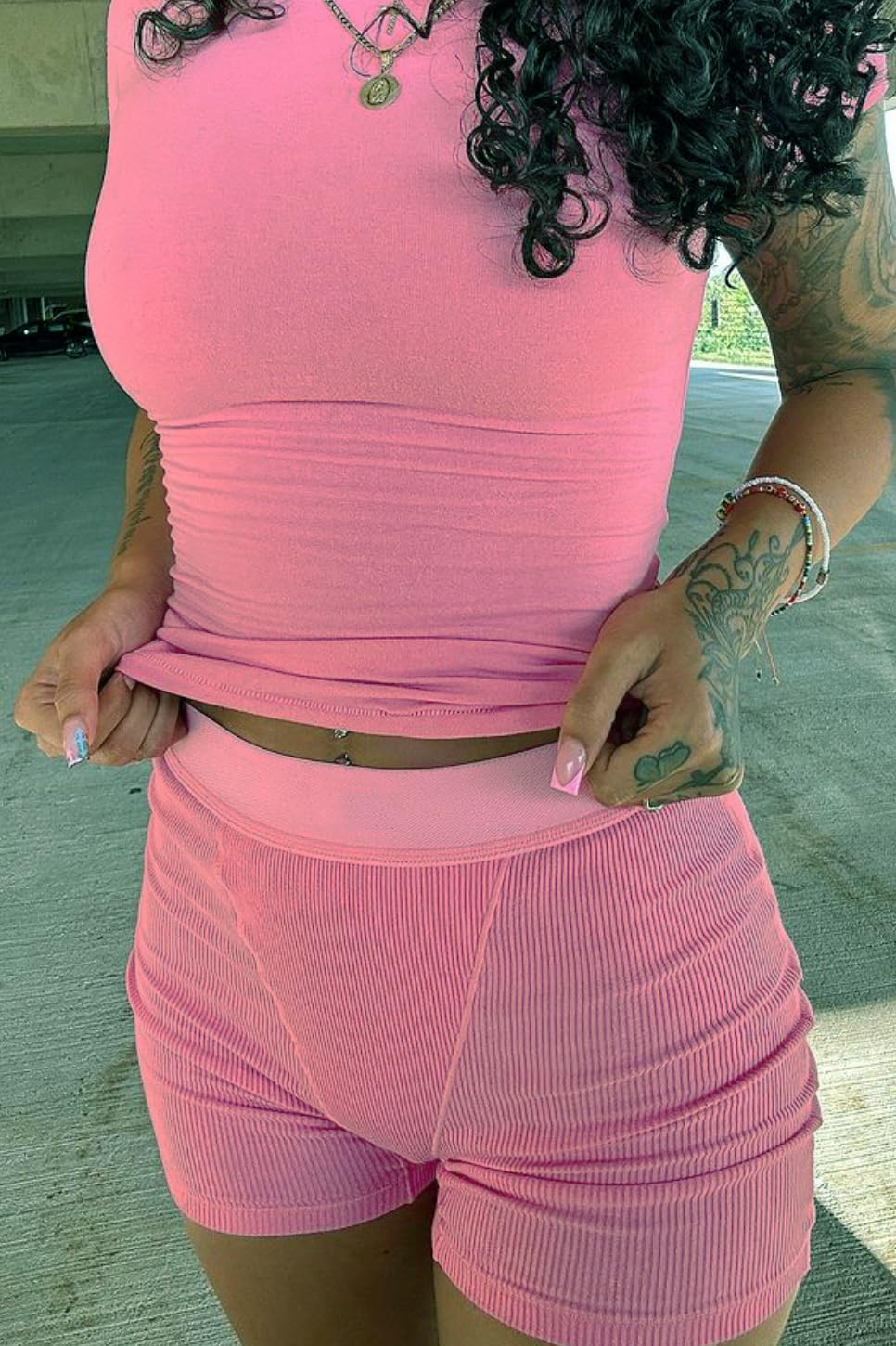 YETOWA Large Attivo, Maglia e Pantaloncini: Rosa, L Donna