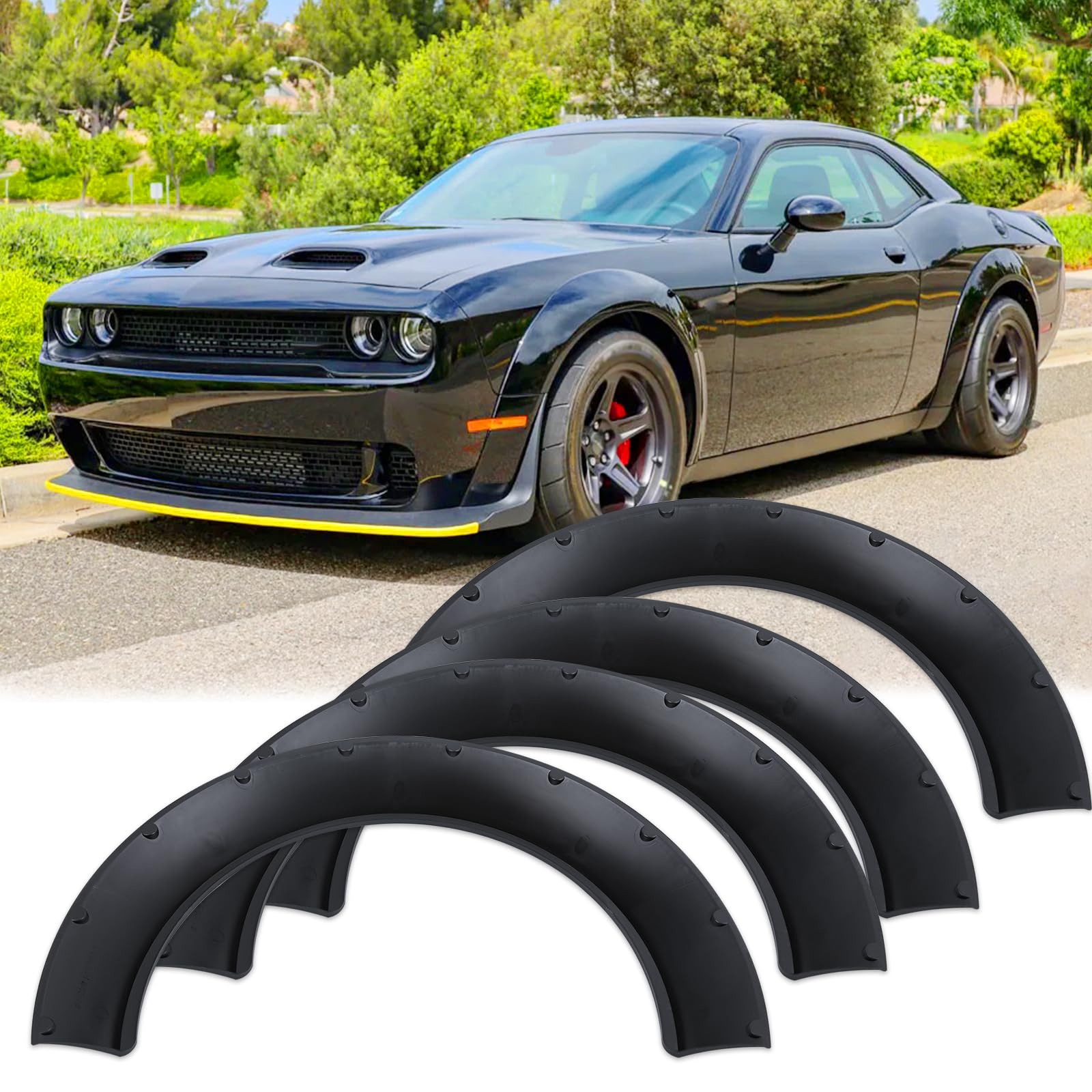 DEERMOTO Universal Fender Flares 4PCS Car Large Fender Wide Body Kit Flexible Wheel Arches Edge Protector PP Material,Dodge Challenger Mustang Car,JDM MODERN(84cm-Wide body)