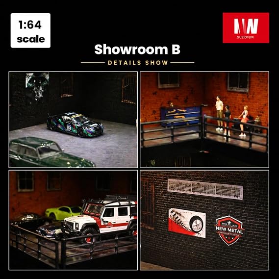1:64 Diorama Garage Model, Tri-color LED Lighting Parking Lot Scene Display Case, Brightness Adjustable Big Showroom Model Cars Display Storage, 20 Parking Space, Building Model Garage(B)
