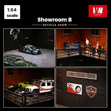 1:64 Diorama Garage Model, Tri-color LED Lighting Parking Lot Scene Display Case, Brightness Adjustable Big Showroom Model Cars Display Storage, 20 Parking Space, Building Model Garage(B)