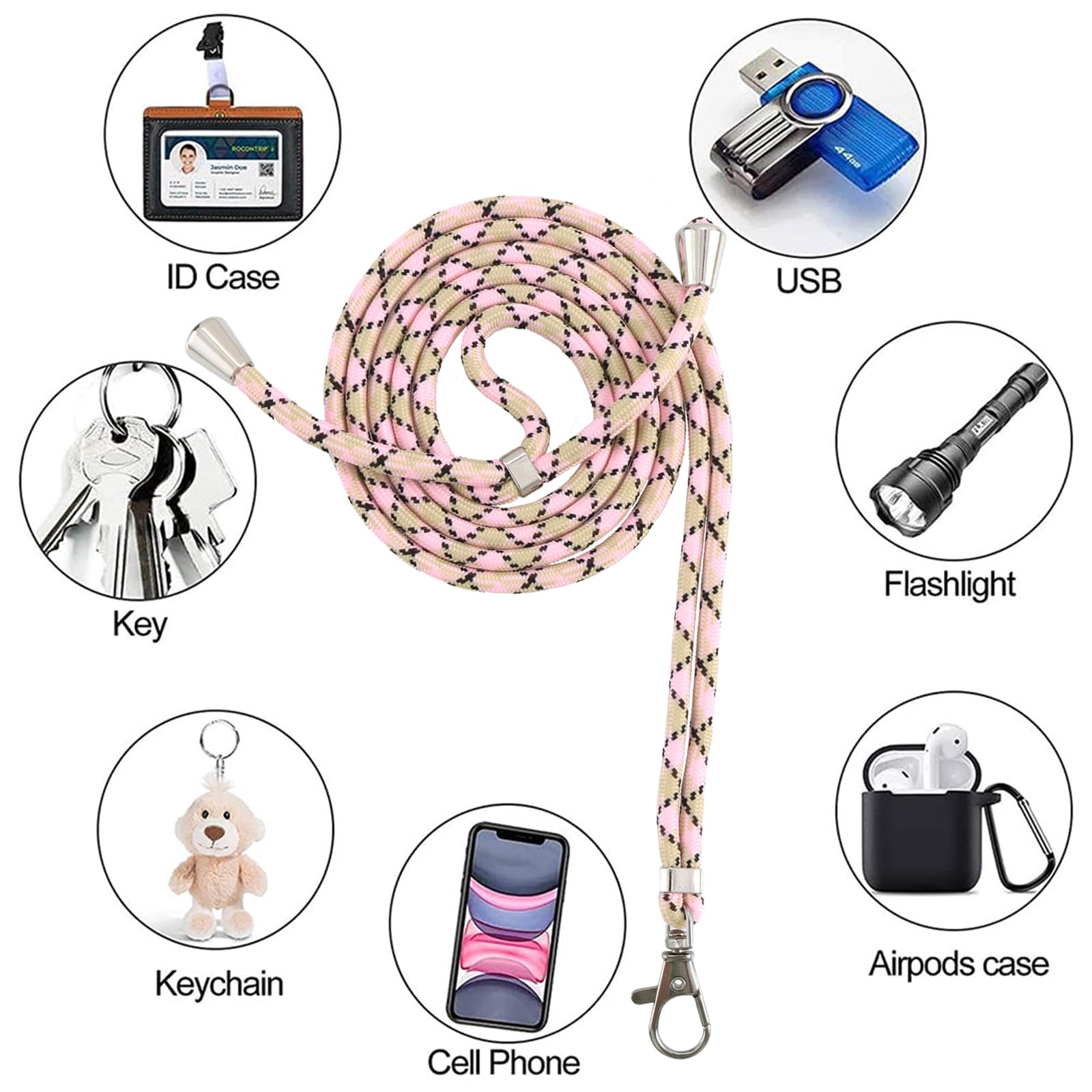 OLEPHY Cordino per Cellulare e 2 Pezzi Universali Patch, Arancia | Regolabile Cordino Tracolla Universale Catena per Cellulare Compatibile con iPhone