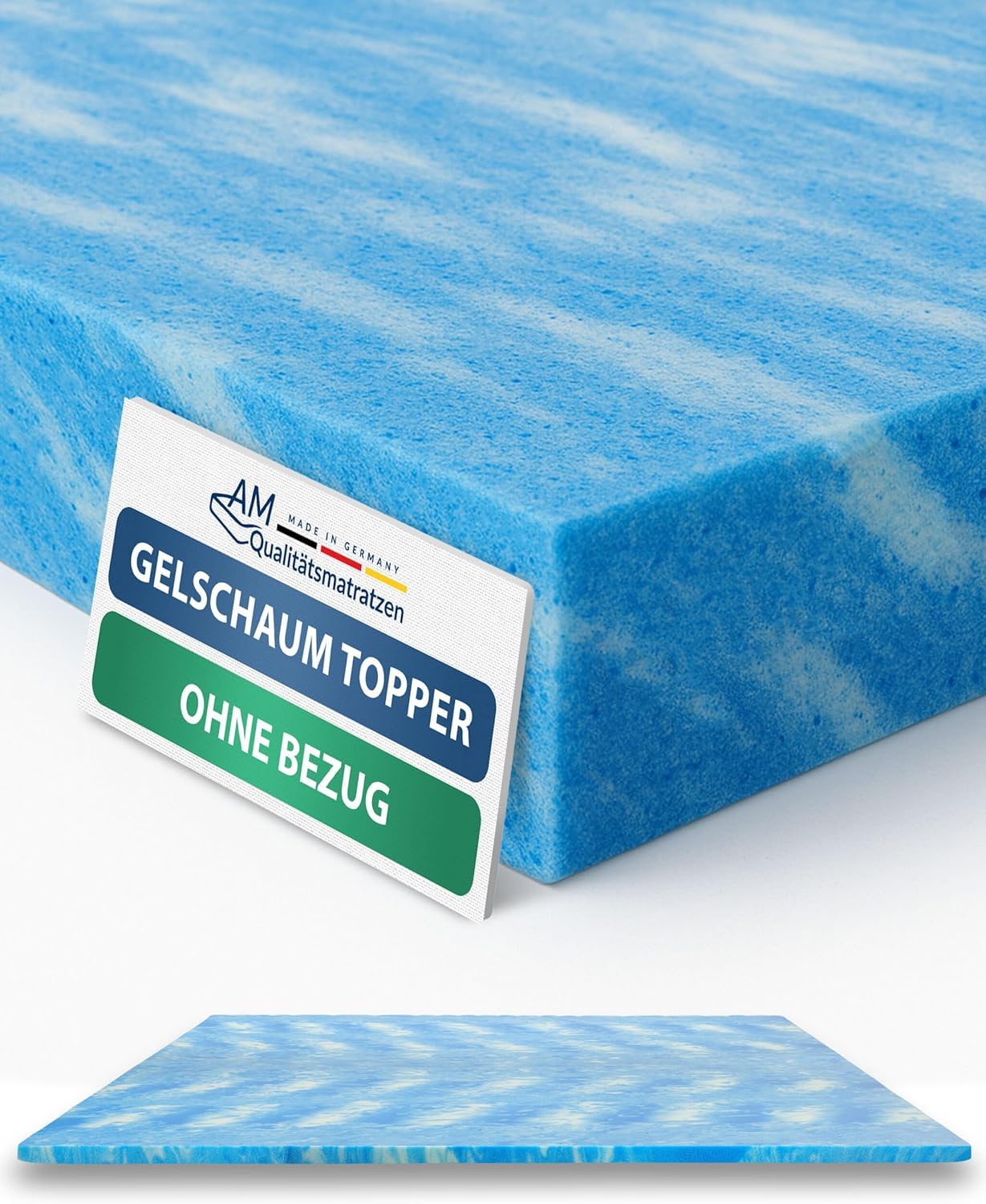 AM Qualitätsmatratzen Gelschaum Topper ohne Bezug 140x200 cm - Made in Germany - Oeko TEX zertifizerte Matratzenauflage 140x200 Schaumstoff - Gelauflage für Matratzen - Memory Foam Topper 140x200cm
