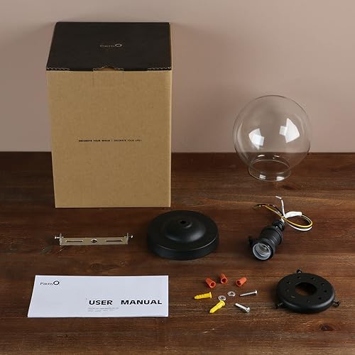 Miniatura 6 de Pathson lámpara de techo estilo industrial antiguo de 5.9 pulgadas con panel de montaje con bola de cristal transparente, negro, 60.00watts, 120.00