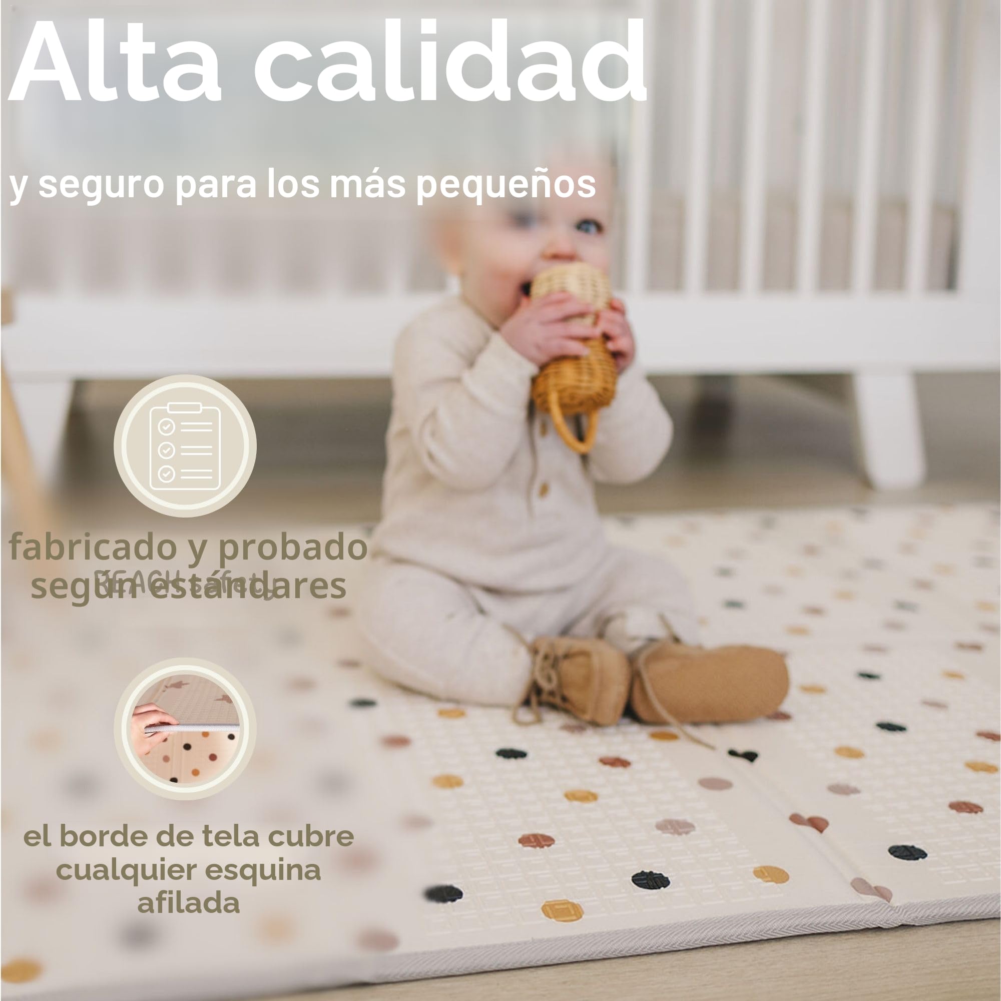 Bubba Bear - Alfombra de desarrollo, de juego, de suelo, para bebé, XXL, espuma gruesa, plegable, reversible, para motricidad y desarrollo sensorial, regalo (200 x 150 cm, beis)