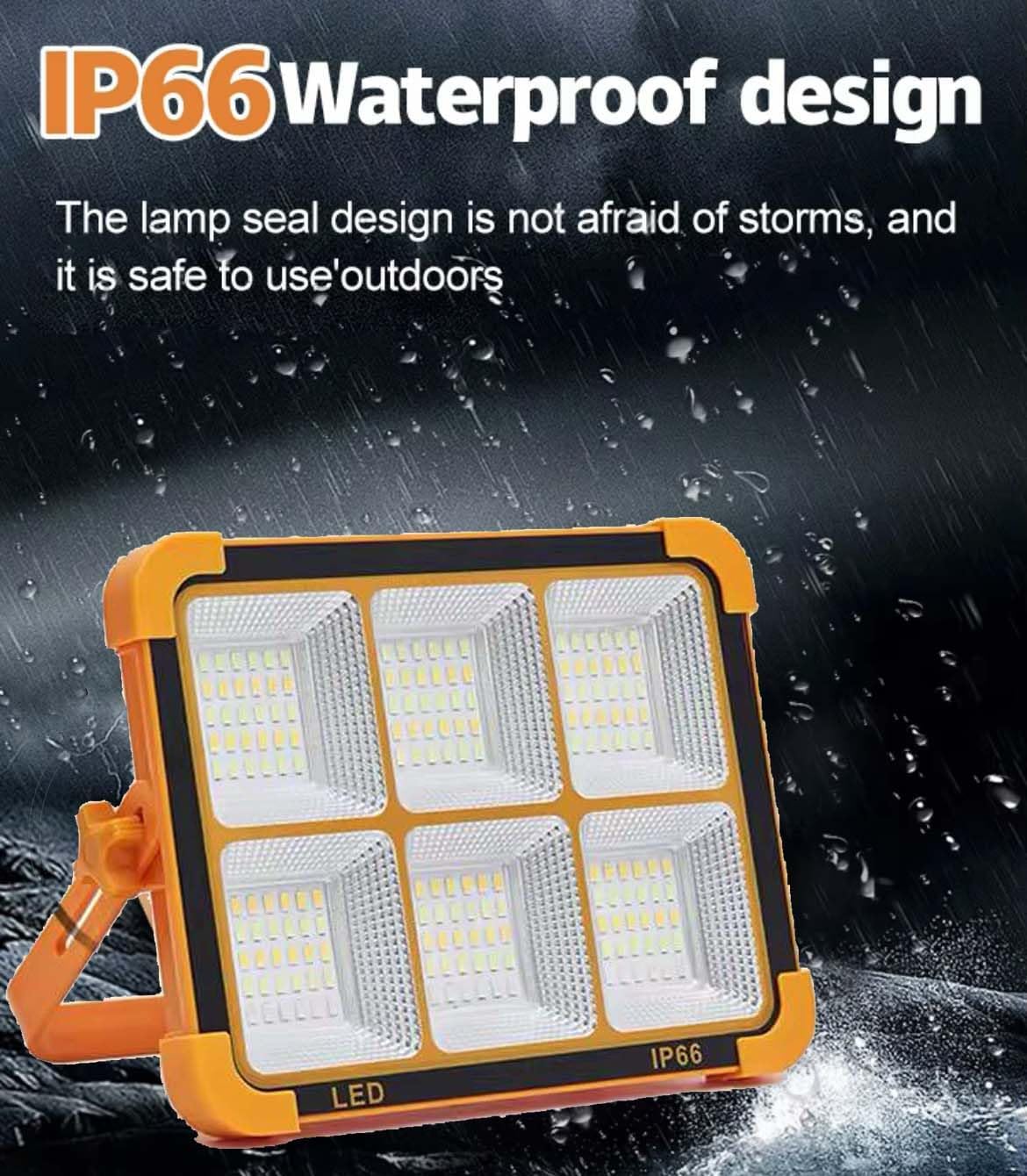 Solar LED Flood Light, 100W, 16500 mAh Rechargeable, Waterproof Outdoor Light