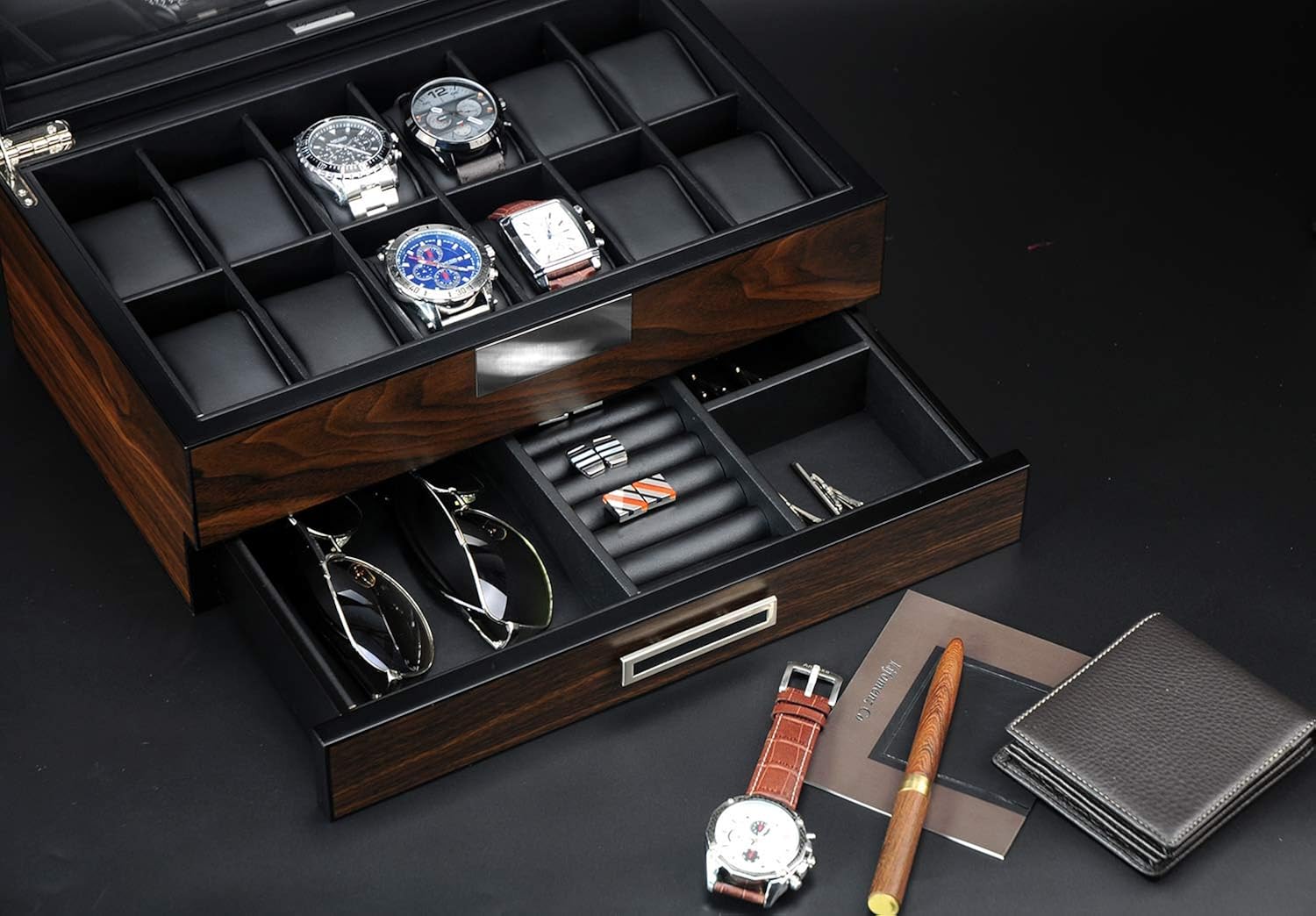 Lifomenz Co Wooden Watch Box for Men Watch Jewelry Box