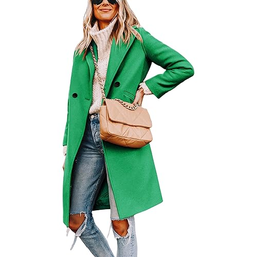 Hooever Women's Winter Wool Coat Casual Notch Lapel Single-Breasted Peacoat