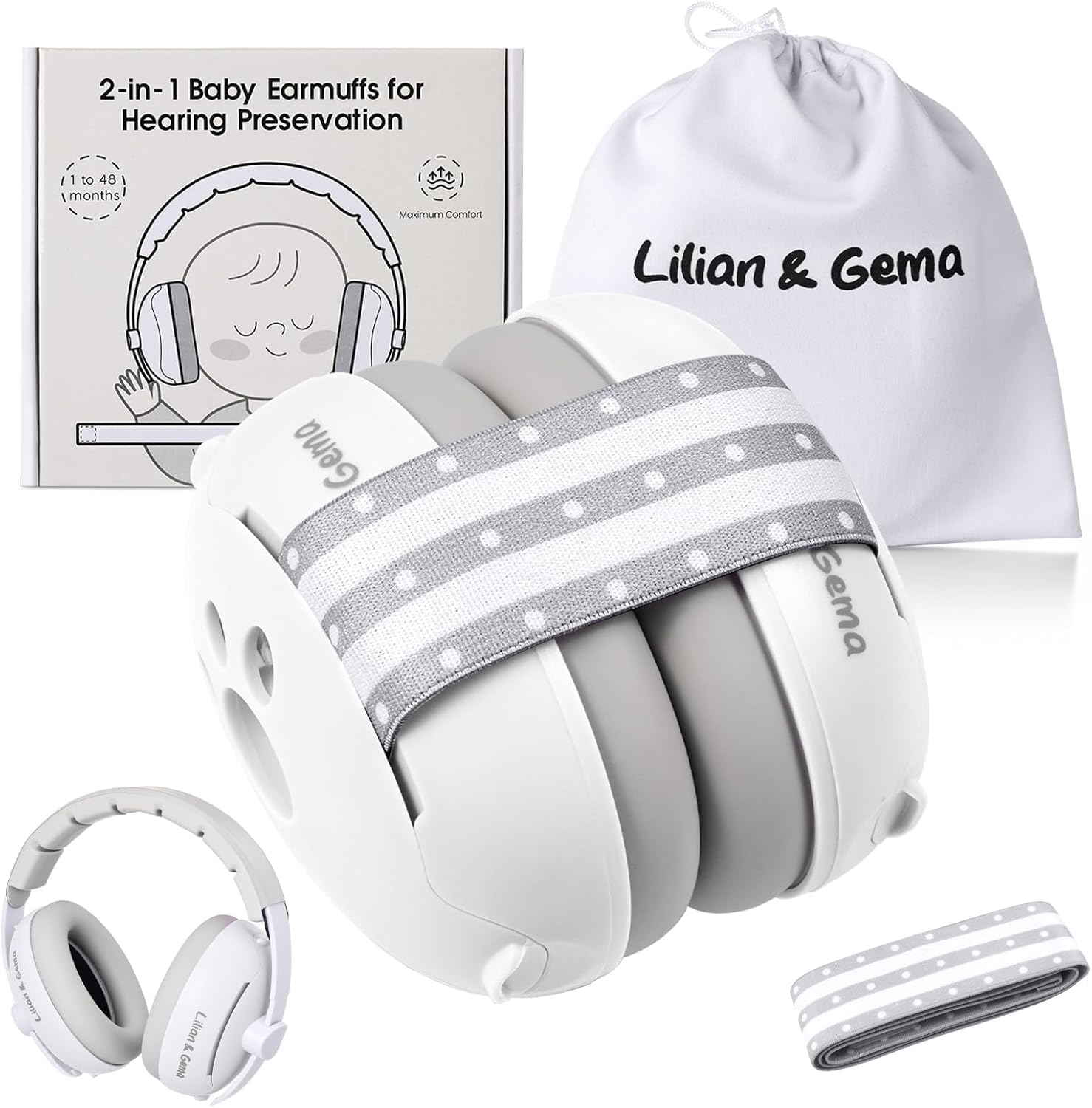 Generico 2 in 1 Cuffie Neonato Antirumore -25dB,Protettori acustici per neonati, archetto regolabile, antiscivolo e antistress, protezione acustica ideale per neonati fino a 48 mesi