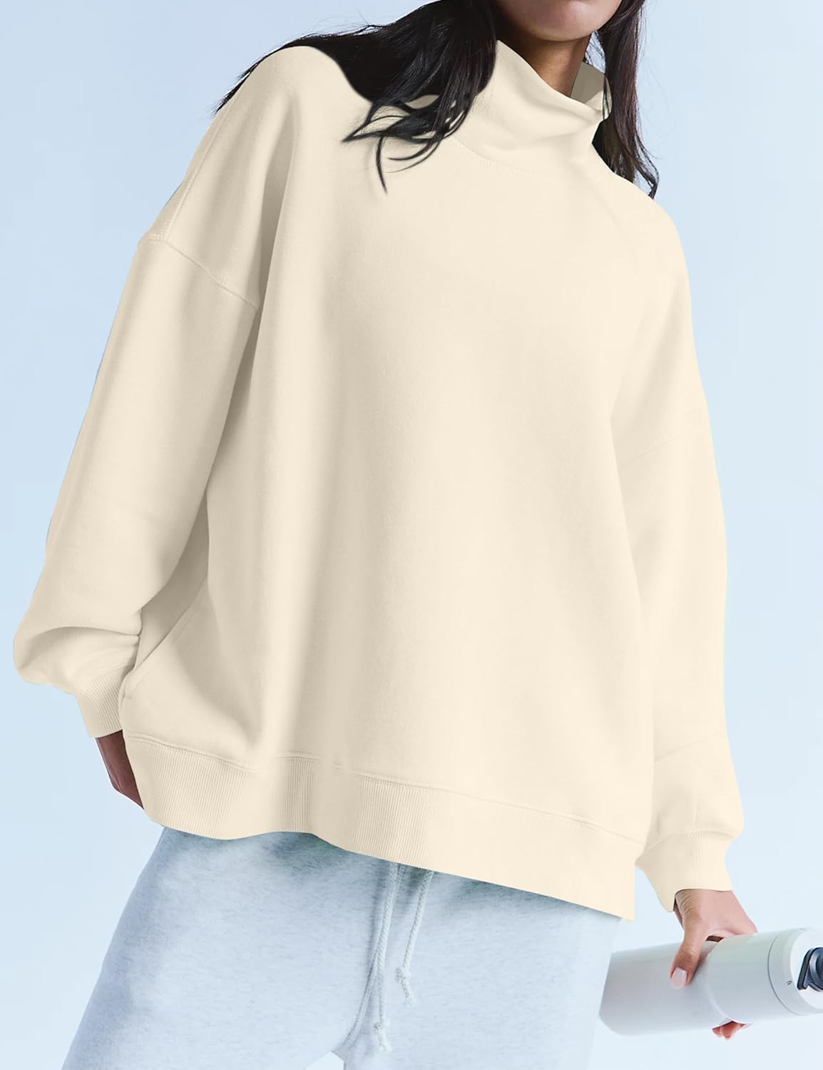 Womens Mock Neck Sweatshirts Oversized Fleece Turtleneck Long Sleeve Loose Fit Drop Shoulder Pullover Tops - Image 3