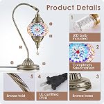 Lampe marocaine turque avec base en bronze - Yarra Decor 3 Options de couleurs Cygne à la main collier Tiffany Mosaic lampes de lit en verre pour chambre (LED Ampoule incluse)(1)…