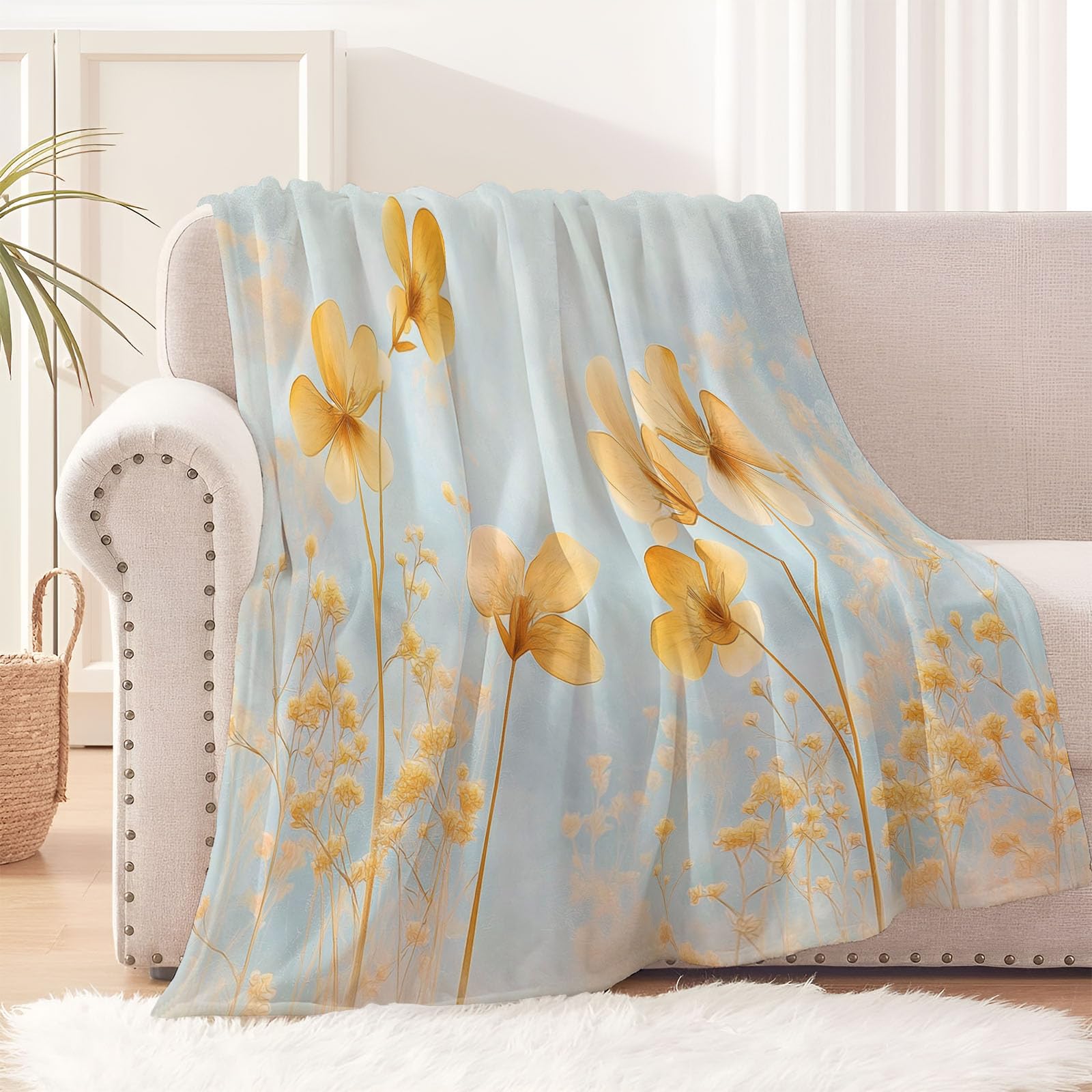 Couverture polaire microfibre fleurs sauvages pour des soirées cocooning confortables en famille