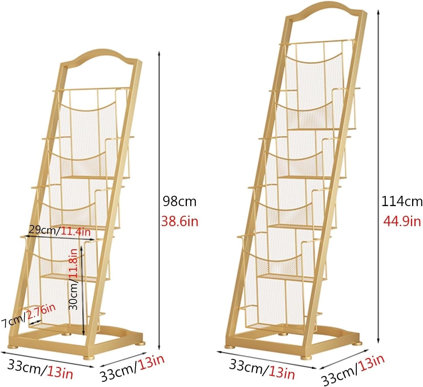 Tall Floor Standing Magazine Rack, 4/5 Tier Newspaper Brochure Display Stand for Office, Library(Gold)