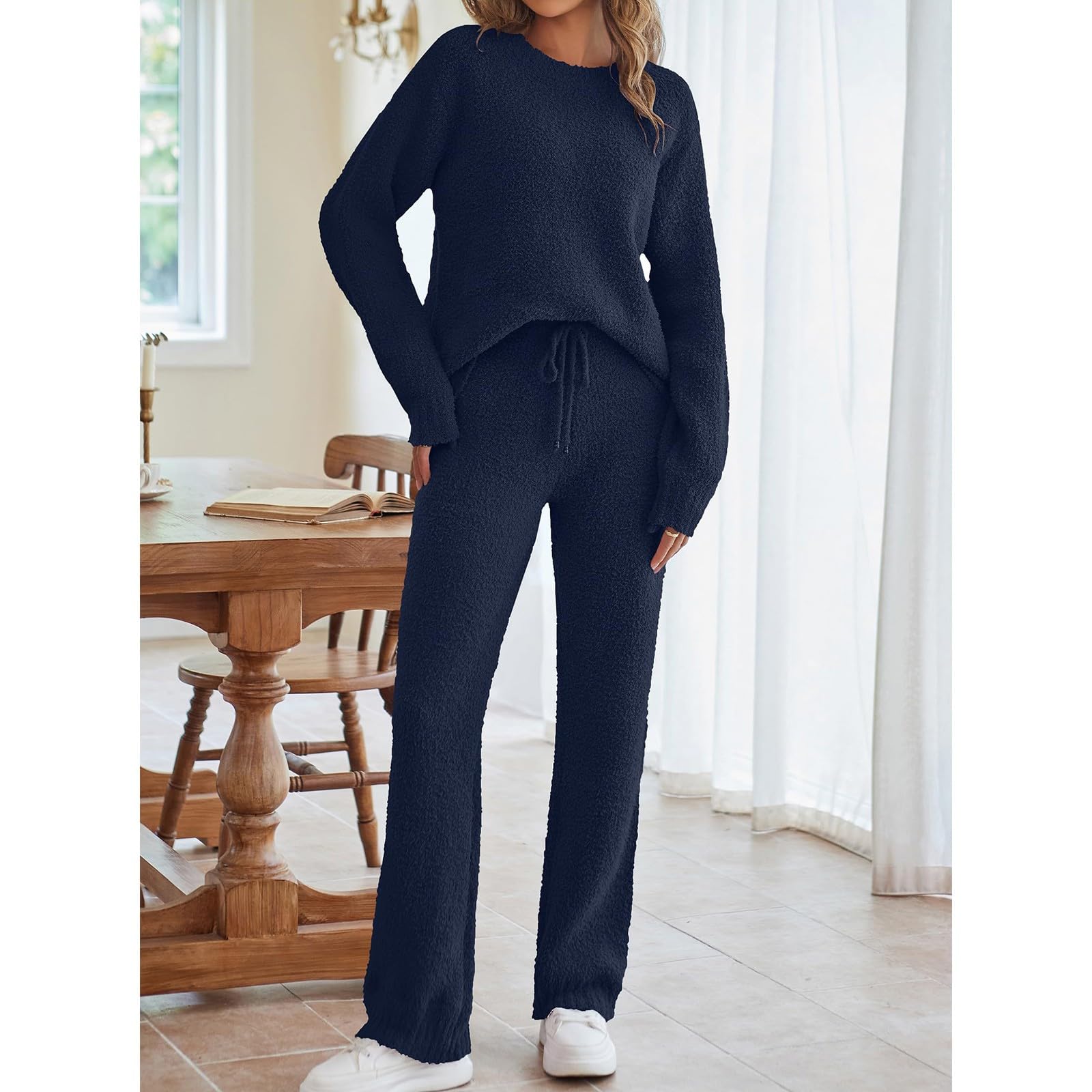 Tuta Donna Eleganti 2 Pezzi Completi Da Ginnastica Manica Lunga Girocollo Tuta Palestra Completo Sportiva Elegante Set Top E Pantaloni a Gamba Larga Tute Per Jogging Fitness Yoga Autunnale Invernale