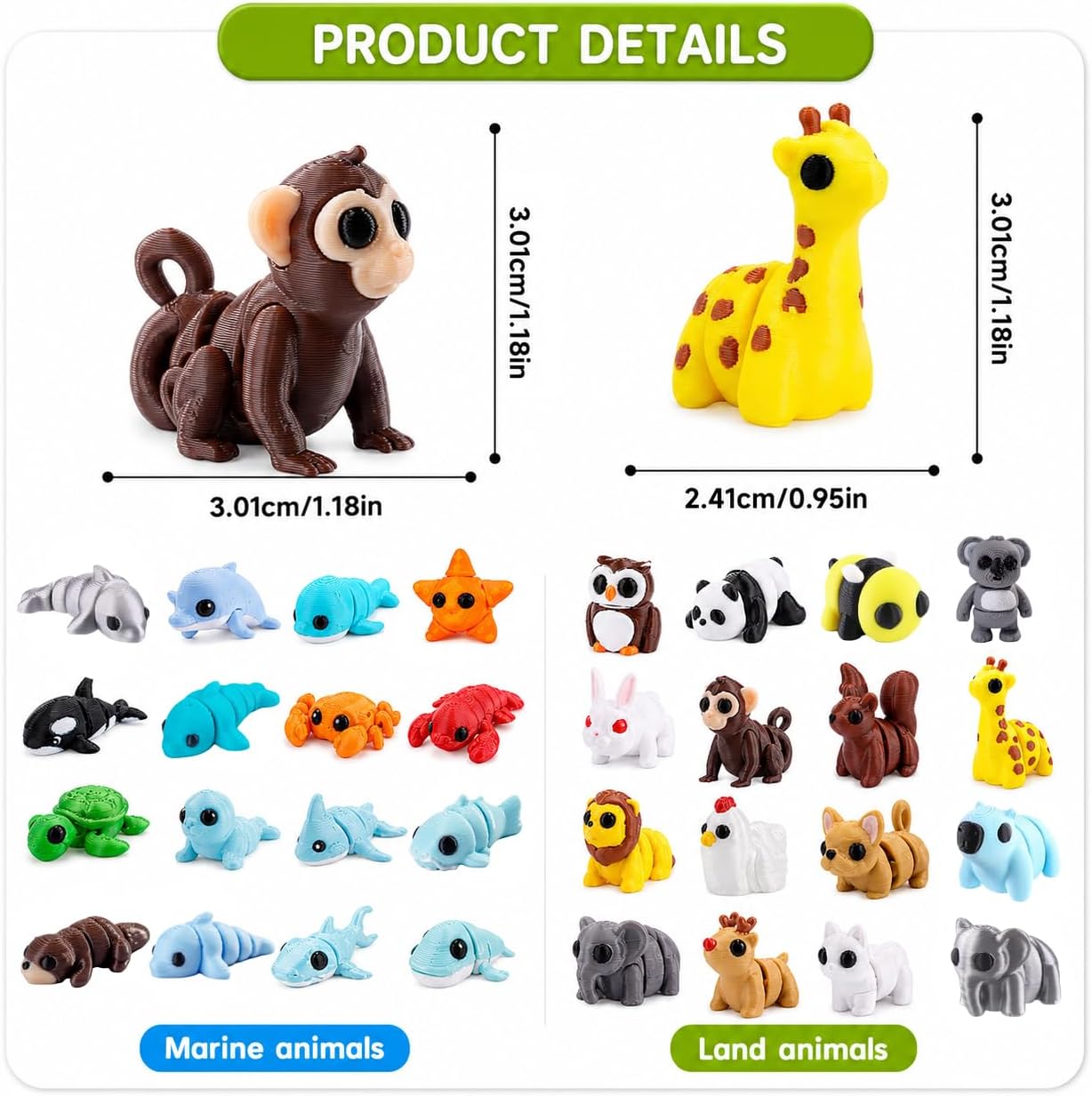 50-Pack 3D Printed Animal Figurines Articulated Mini Animals | Pocket Fidget Toys, Party Favors, Goodie Bag Stuffers, Desk Pets and Classroom Rewards for Kids