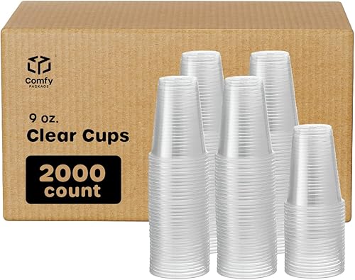 Comfy Package 2000 vasos de plástico transparente desechables de 9 onzas Vasos de bebida fríos para eventos y uso diario