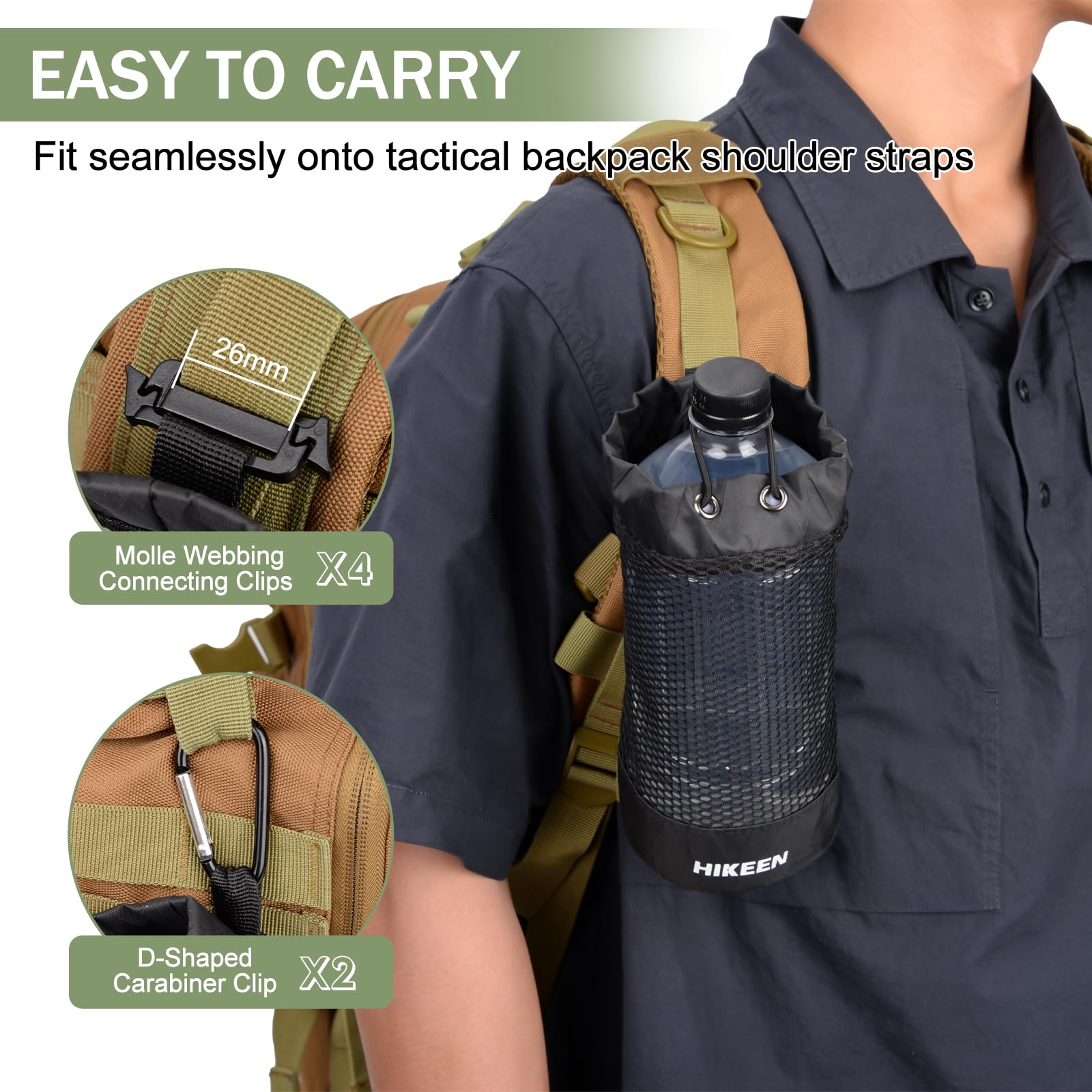 Sacoche Molle Multi-fixations Rando Vélo Hikeen X-Pac Sacoche Tactique Multifonction Avec Mousqueton Pochette Tactique