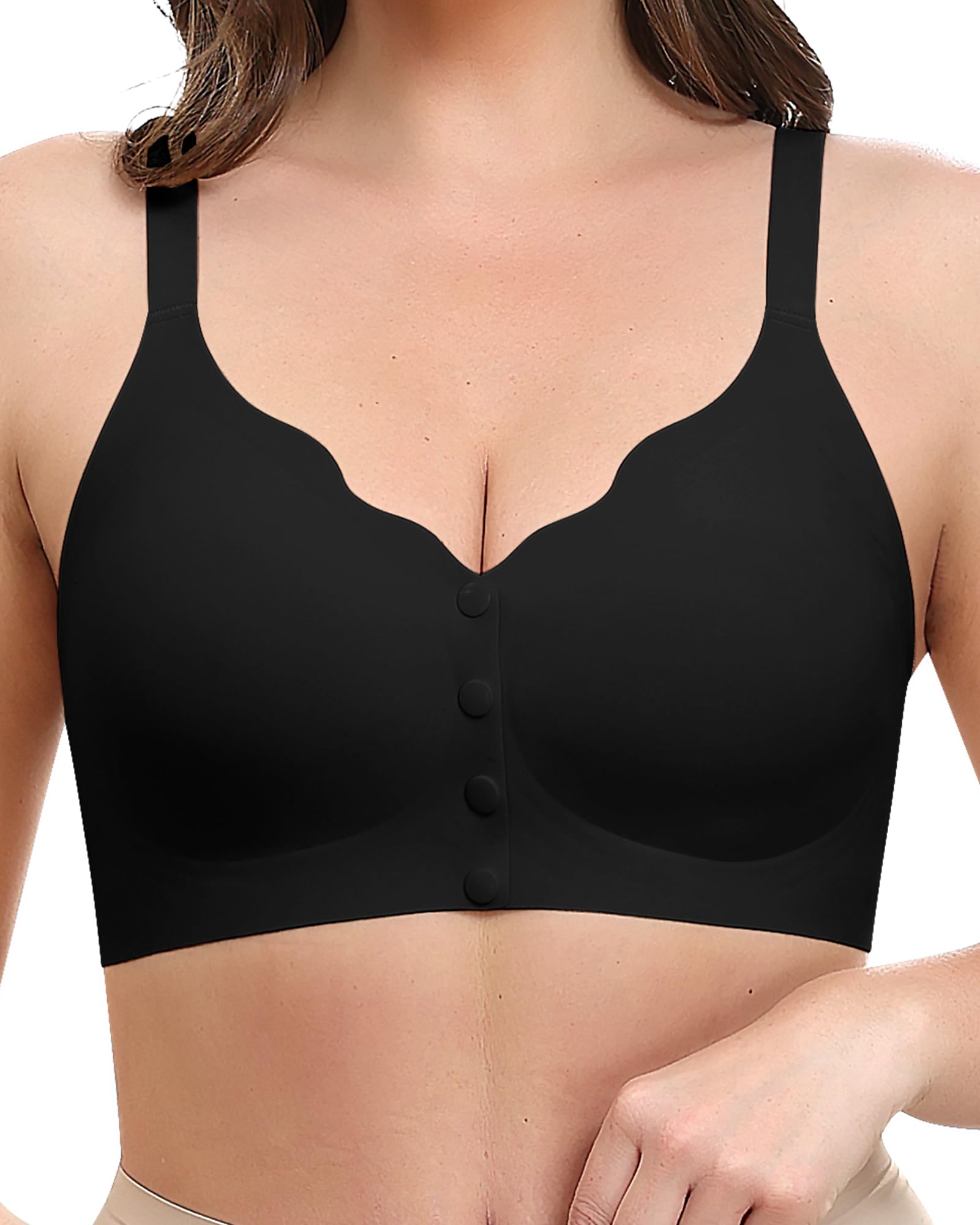 Jiuday Vorderverschluss BH Damen ohne Bügel Komfort Nahtloser Leicht Anzuziehen BHS für Still Ältere Menschen Bustier Gepolstert Stütz Seamless Soft Bralette