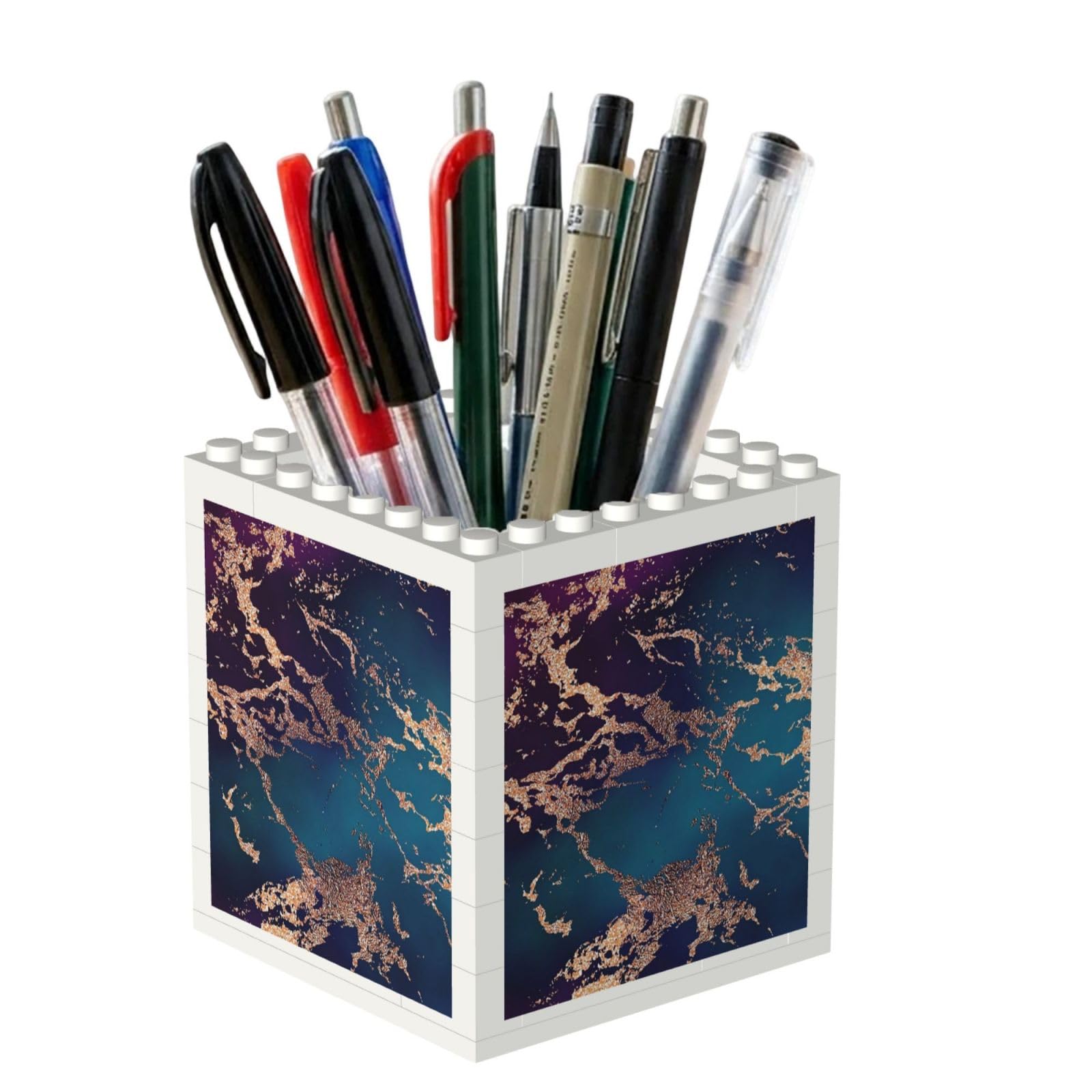Poadnly Purple Teal Rose Gold Marble Parties, Pen Pot Pencil Holder for Office Home School, Compact Desk Organiser for Office Stationery