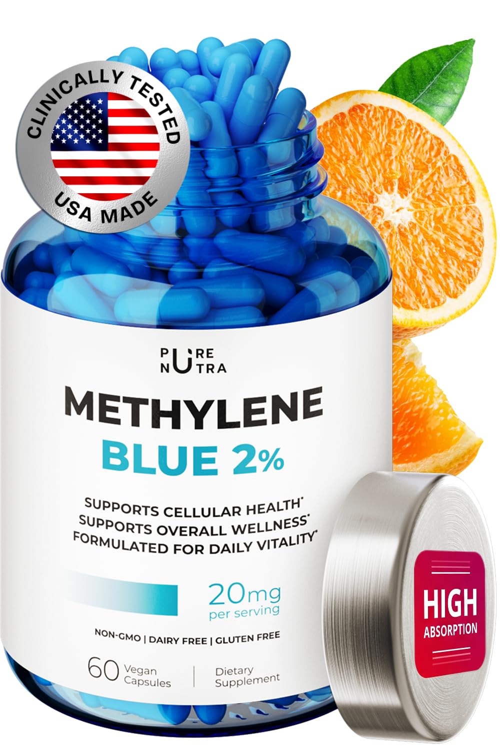 Ultimate Methylene Blue Capsules, USP Grade, 20mg Per Serving, 60 Capsules