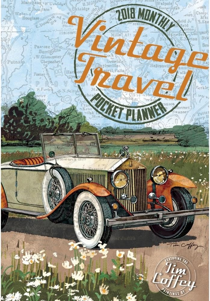 LANG - 2018 Monthly Pocket Planner - "Vintage Travel" - Artwork by Tim Coffey - 13 Month - January to January - Portable 4.5" x 6.5"