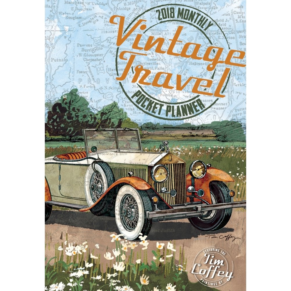 LANG - 2018 Monthly Pocket Planner - "Vintage Travel" - Artwork by Tim Coffey - 13 Month - January to January - Portable 4.5" x 6.5"
