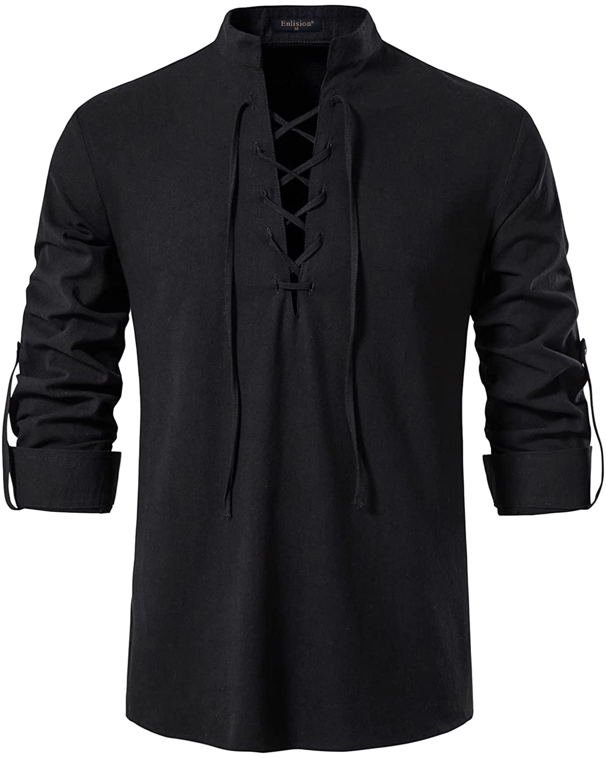 Enlision Camisa de Lino y algodón para Hombre Disfraz Retro Medieval Camisas Ghillie escocesas de Manga Larga para Hall…